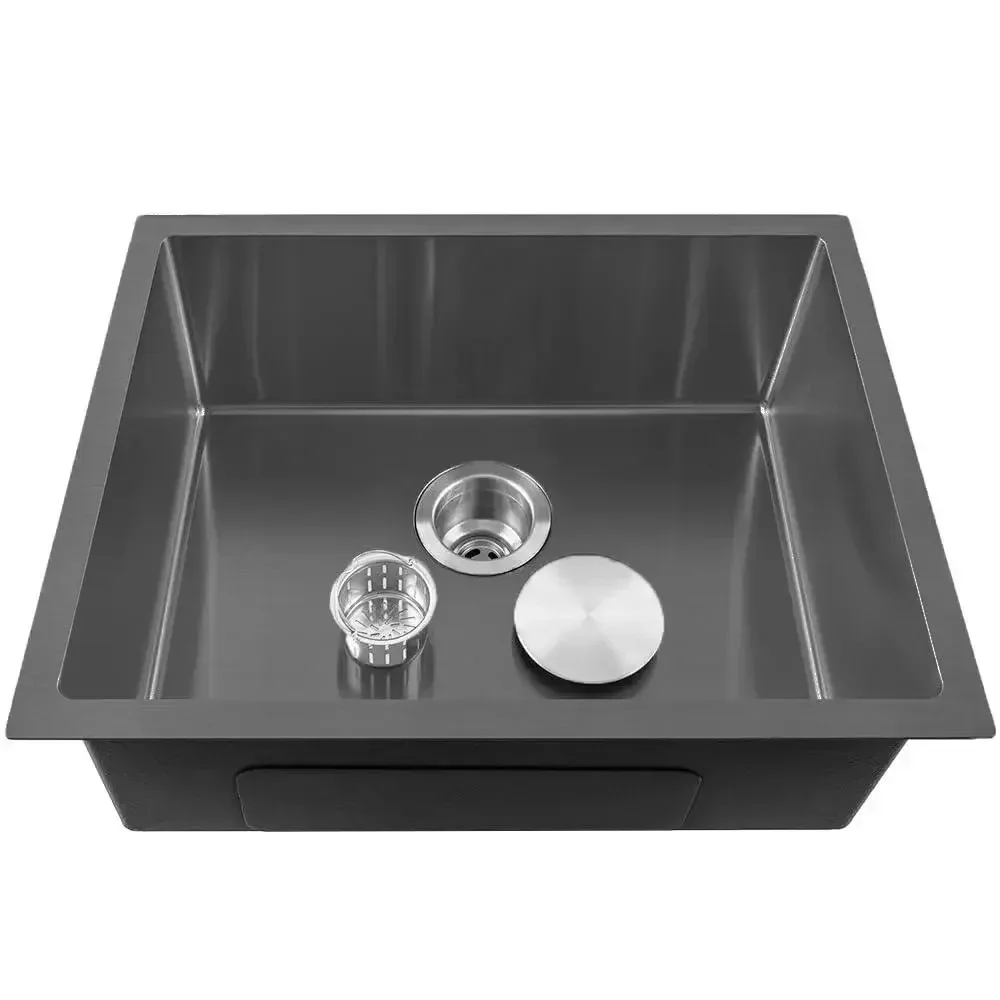 304 Handmade (24 x 18 x 10) Inch  Stainless Steel Single Bowl Round Coupling Black Kitchen Sink - Image 3