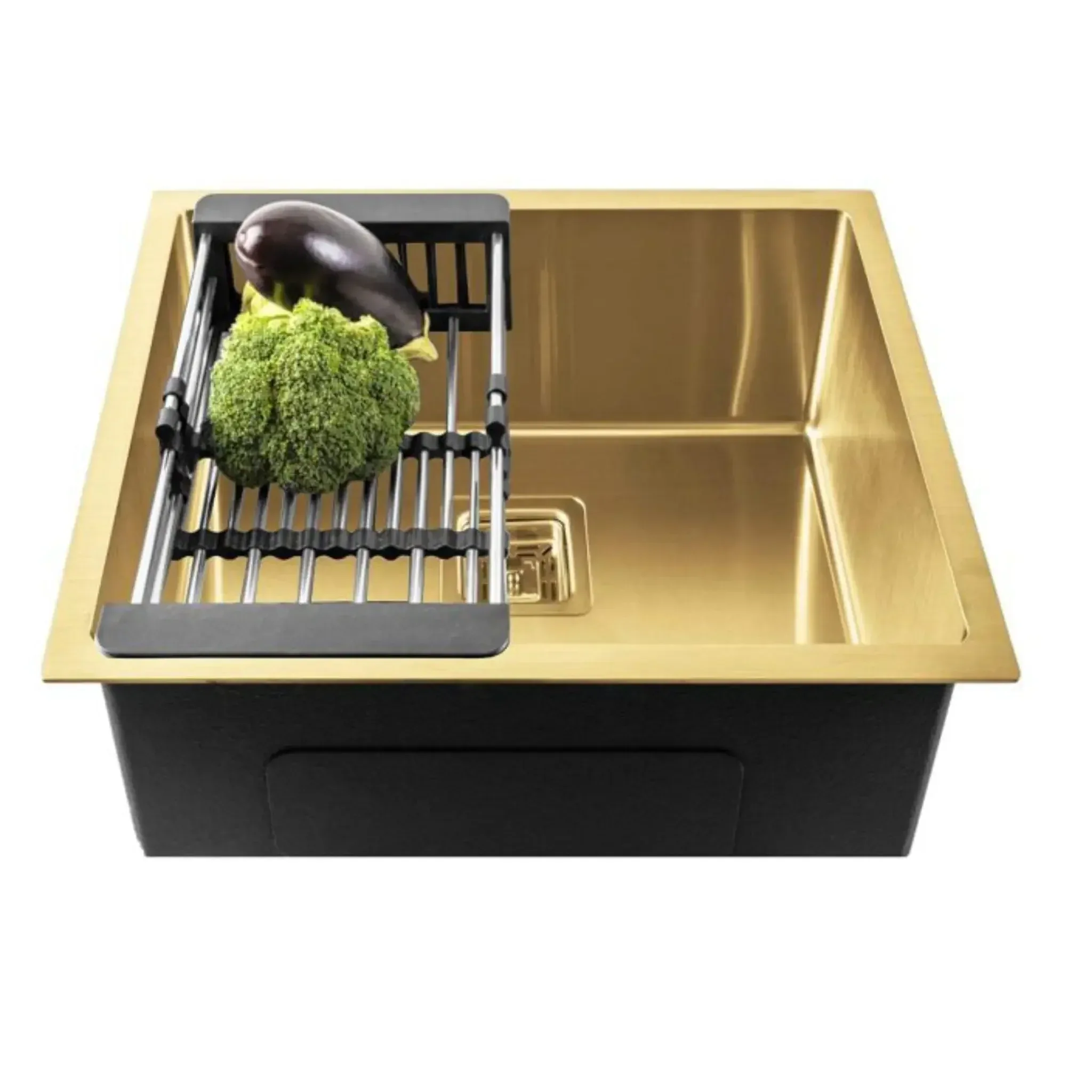 304 Handmade (24 x 18 x 10) Inch Stainless Steel Single Bowl Gold Kitchen Sink
