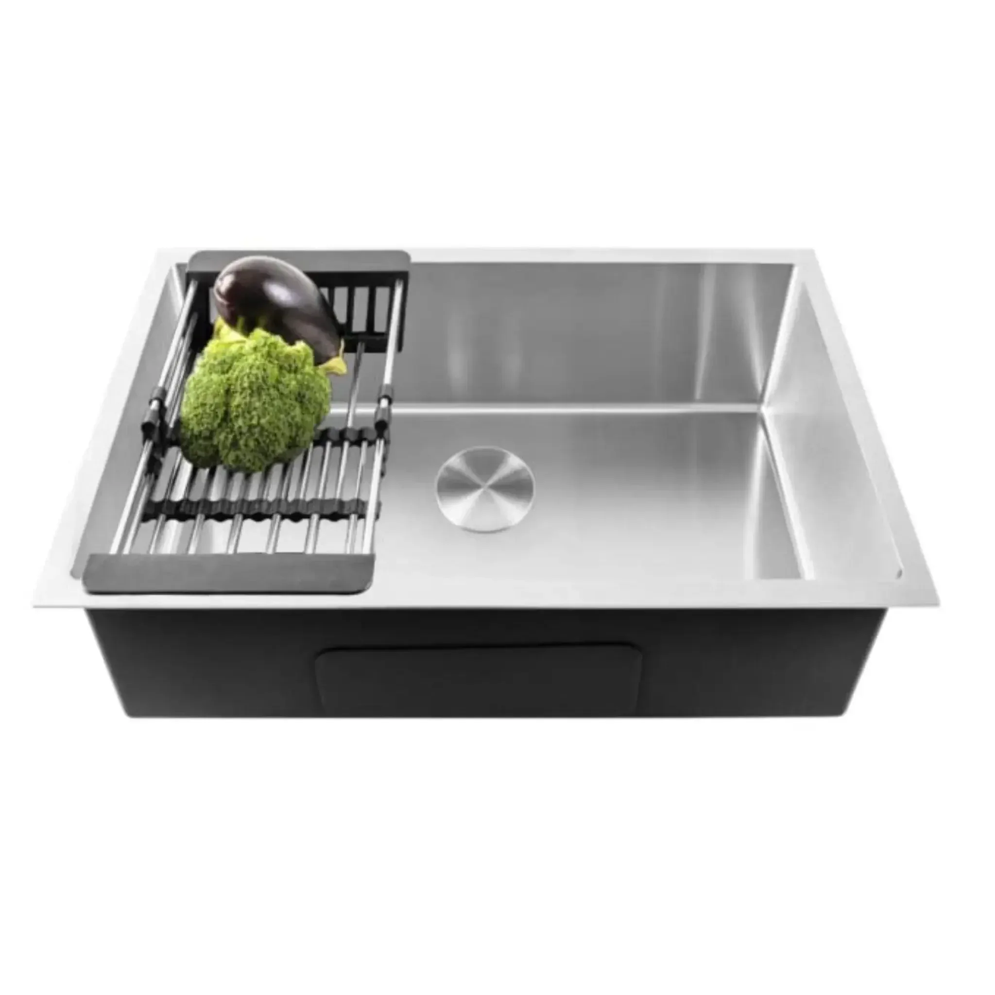 304 Handmade (24 x 18 x 10) Inch Stainless Steel Single Bowl Round Silver Kitchen Sink