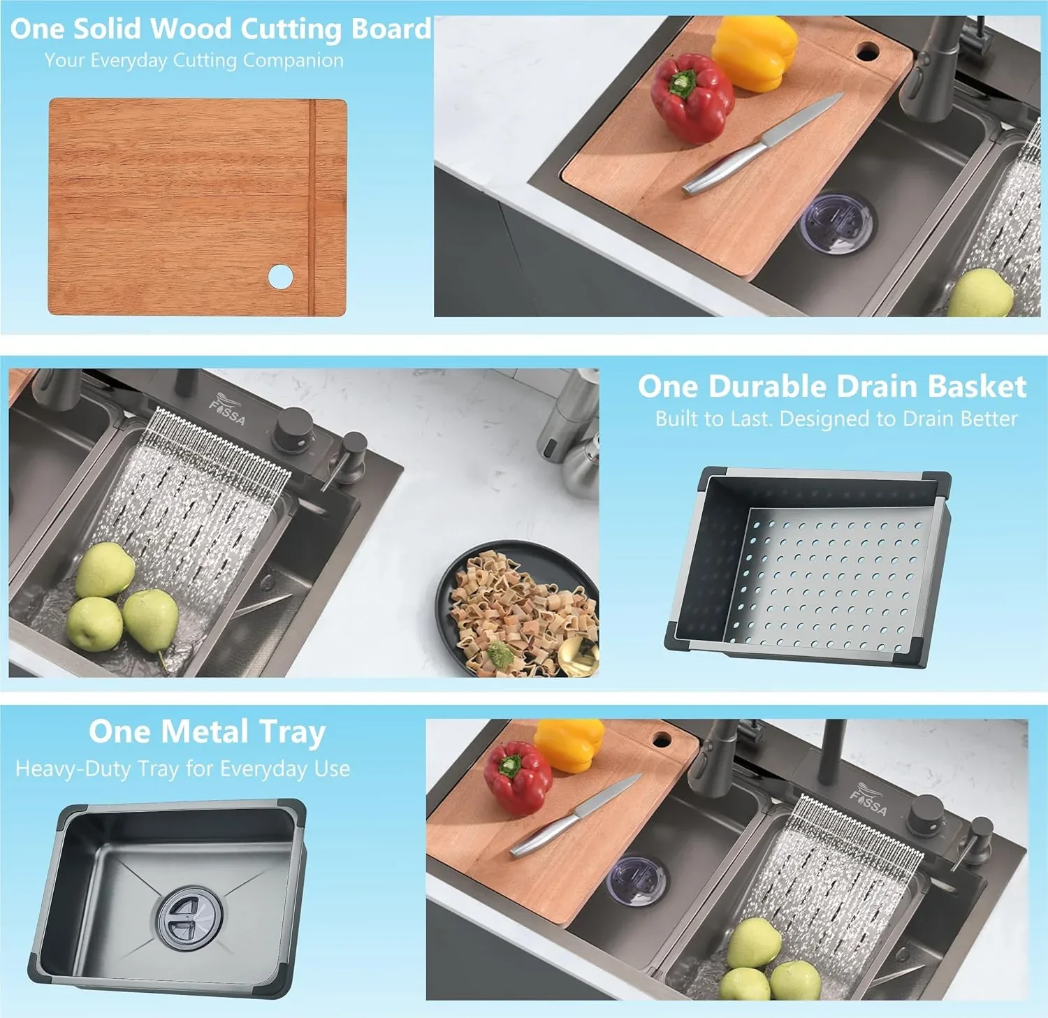 Smart Waterfall (24 x 18 x 10 ) 304 Stainless Steel Kitchen Sink Black - Image 5