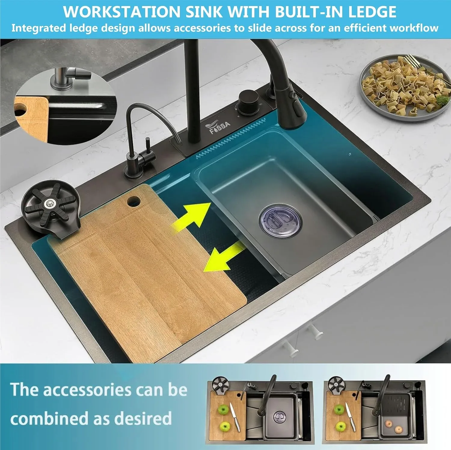 Smart Waterfall (24 x 18 x 10 ) 304 Stainless Steel Kitchen Sink Black - Image 6