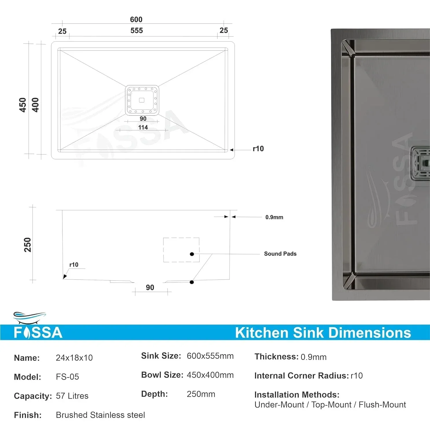 Premium Handmade (24 x 18 x 10) Inch Stainless Steel Single Bowl Black Kitchen Sink - Image 2