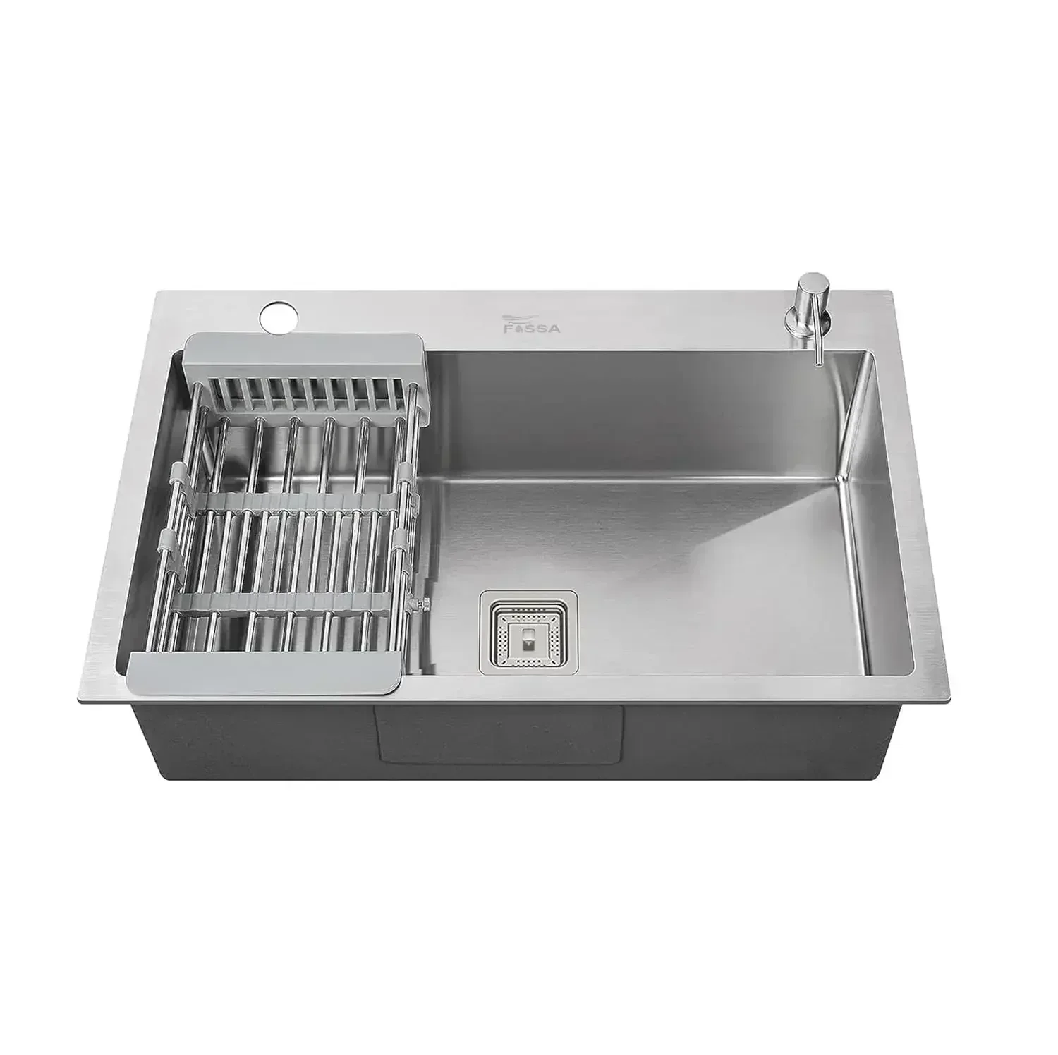 Premium Handmade (24 x 18 x 10) Inch Single Bowl Silver with Side Tap Hole Stainless Steel Kitchen Sink