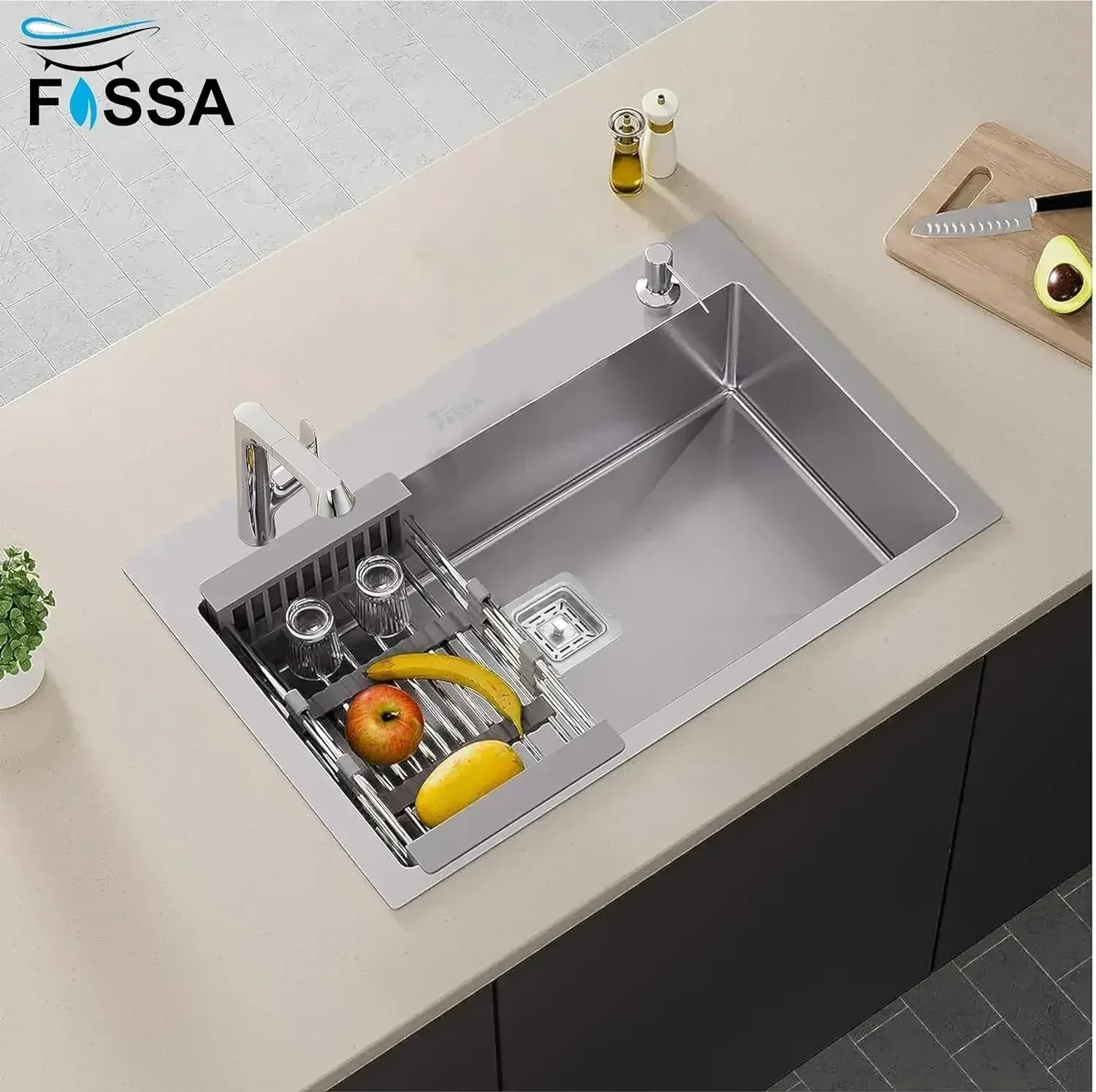 Premium Handmade (24 x 18 x 10) Inch Single Bowl Silver with Side Tap Hole Stainless Steel Kitchen Sink - Image 3