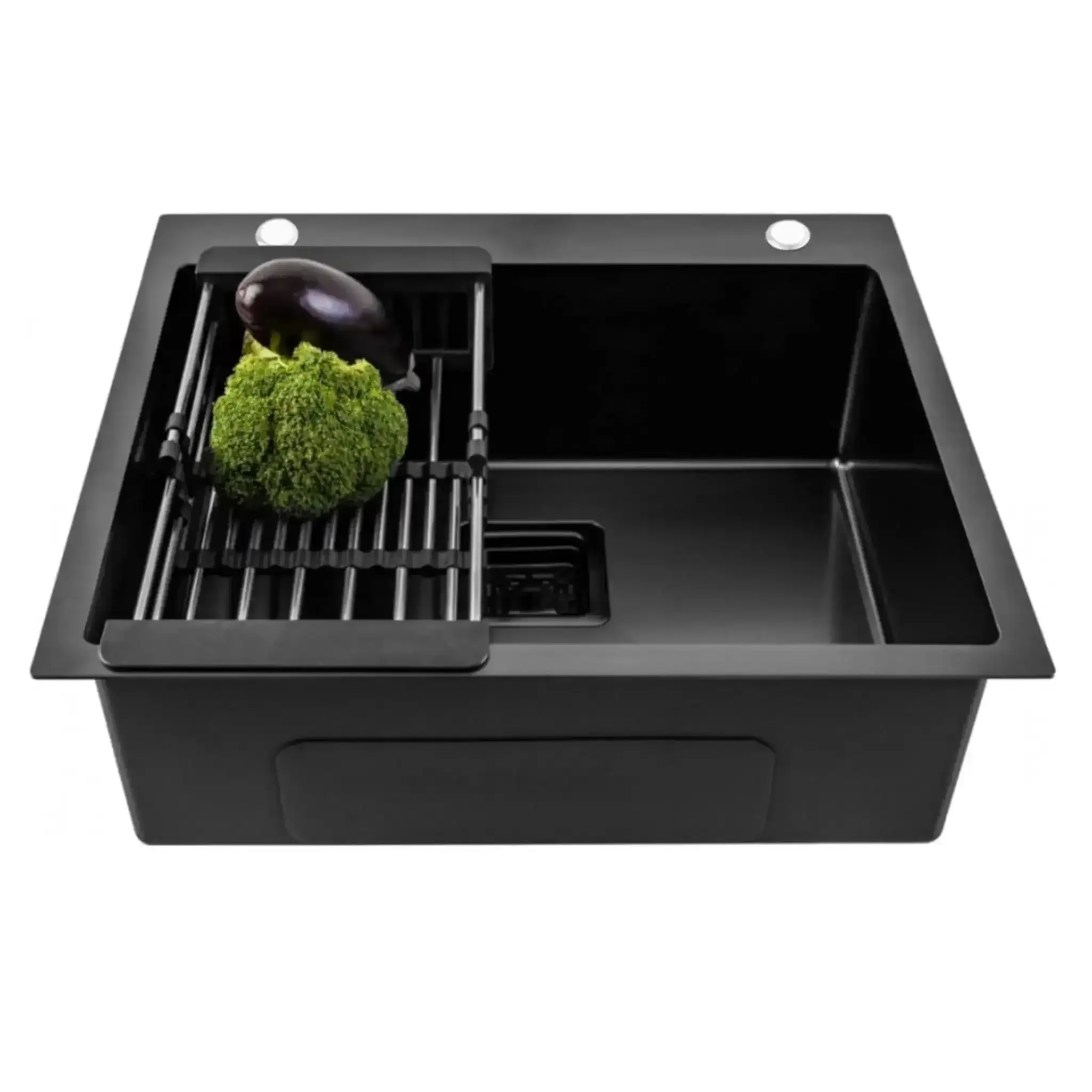 Premium Handmade (24 x 18 x 10) Inch Single Bowl Black with Side Tap Hole Stainless Steel Kitchen Sink