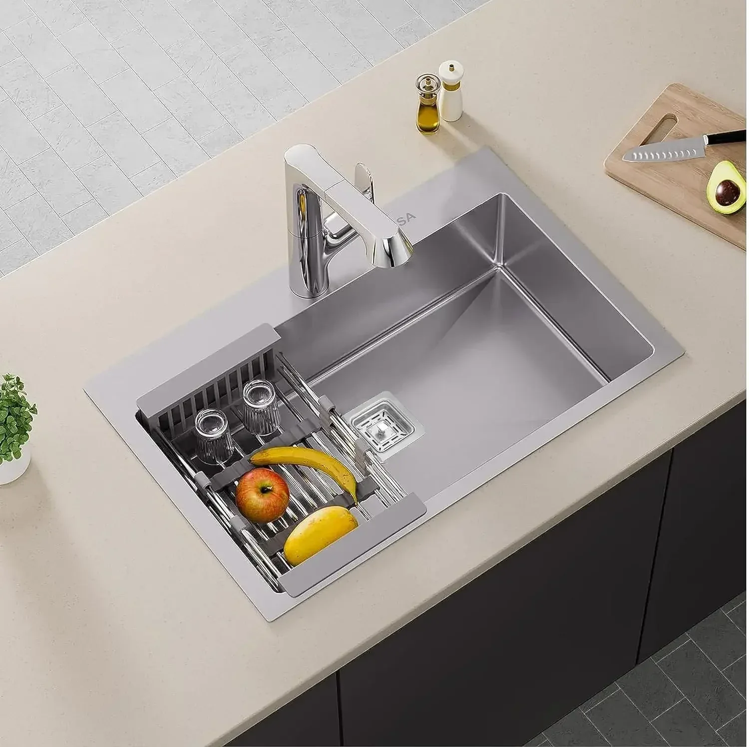 Premium Handmade (24 x 18 x 10) Inch Single Bowl  Silver with Tap Hole Stainless Steel Kitchen Sink - Image 5