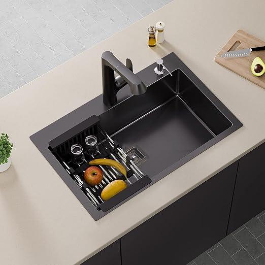 Premium Handmade (24 x 18 x 10) Inch  Single Bowl with Tap Hole Black Stainless Steel Kitchen Sink - Image 4
