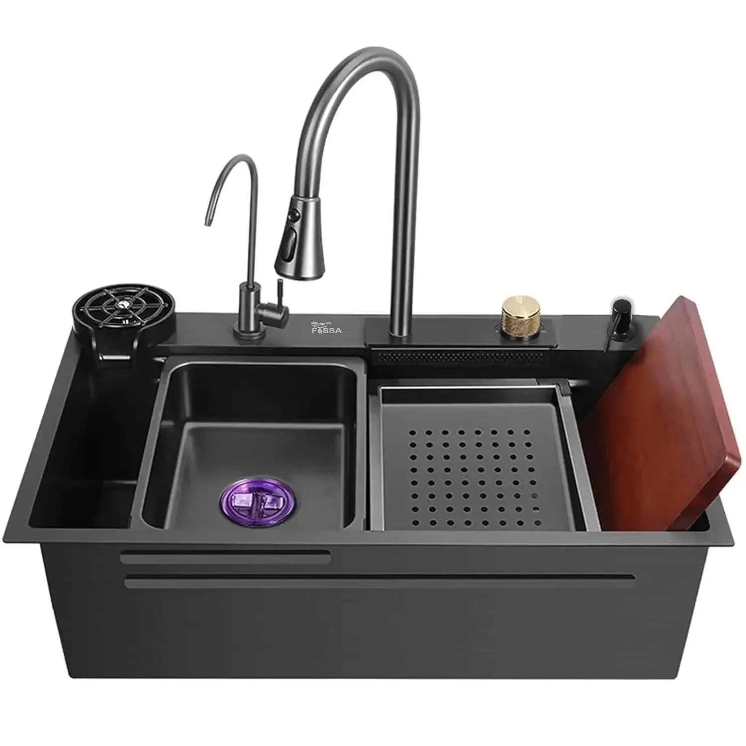 Smart Waterfall (27 x 18 x 10) Inch 304 Stainless Steel Kitchen Sink Black