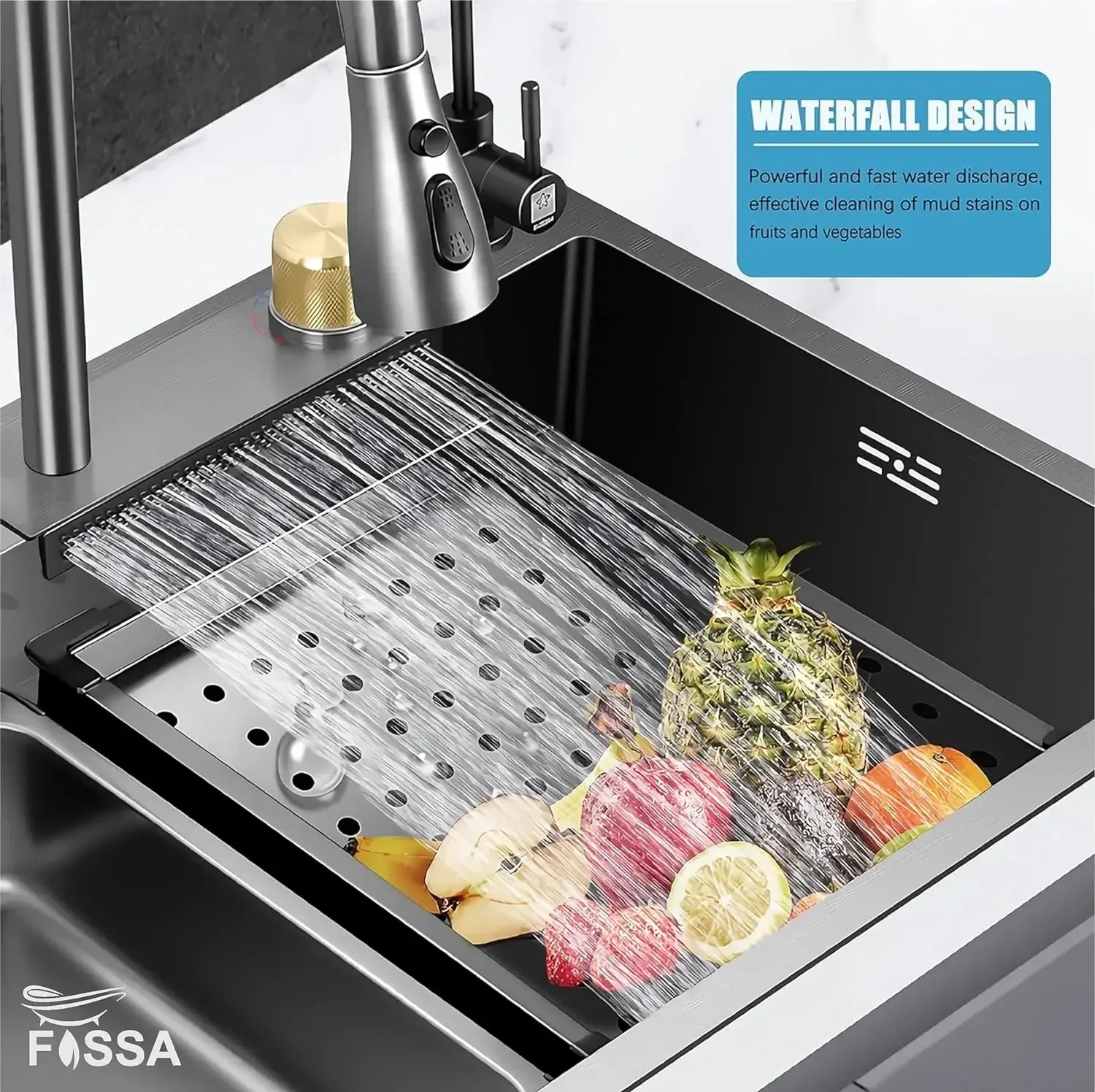 Smart Waterfall (27 x 18 x 10) Inch 304 Stainless Steel Kitchen Sink Black - Image 3