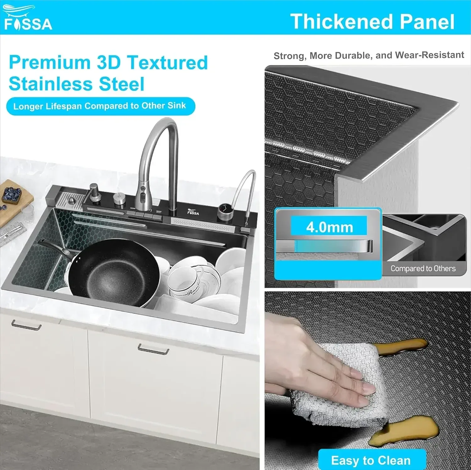 (27 x 18 x 9) Inch Black Premium Piano Smart Kitchen Sink - Image 4