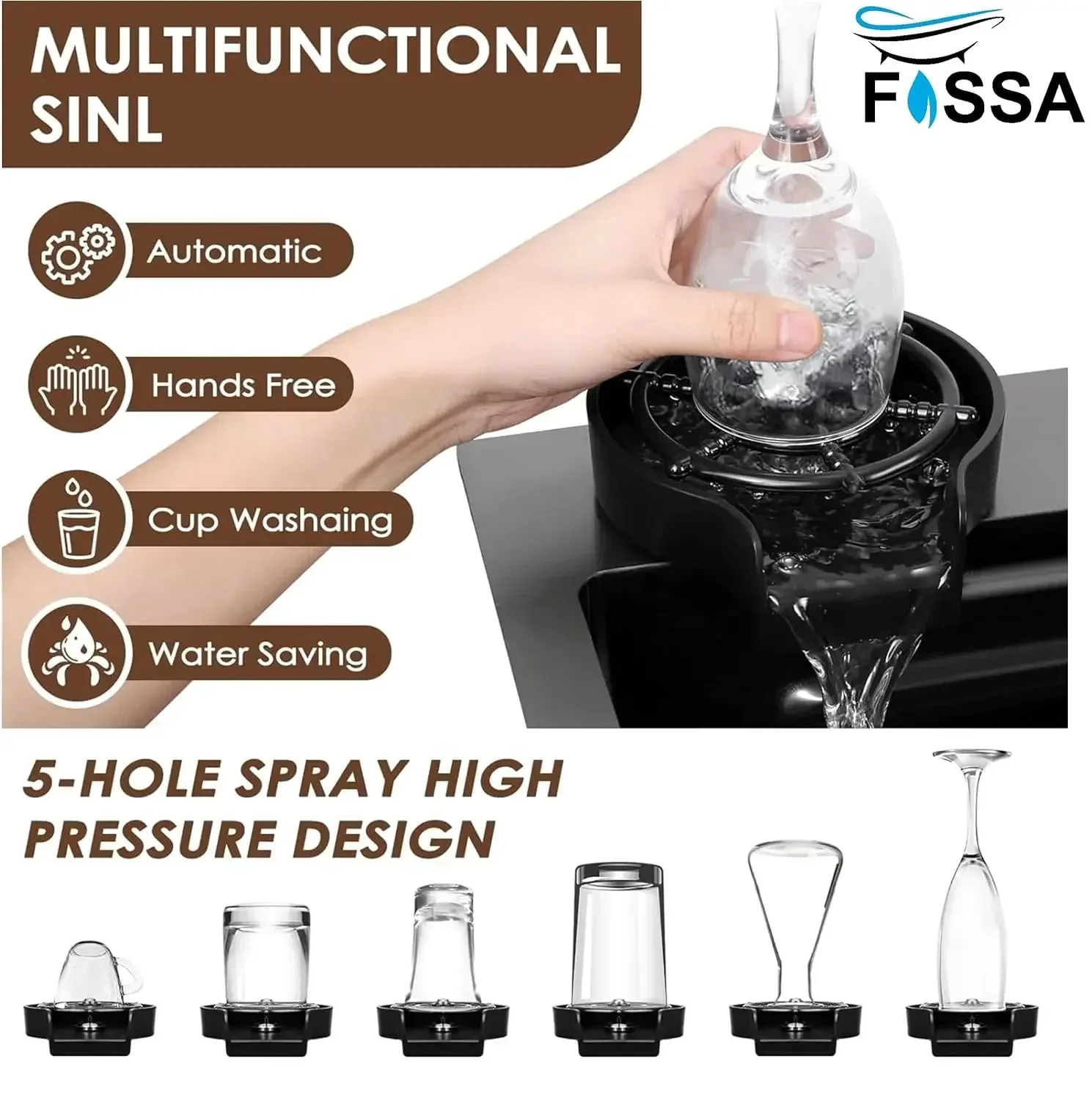 Smart Waterfall (27 x18 x 10) Inch Premium Stainless Steel Kitchen Sink Black - Image 6