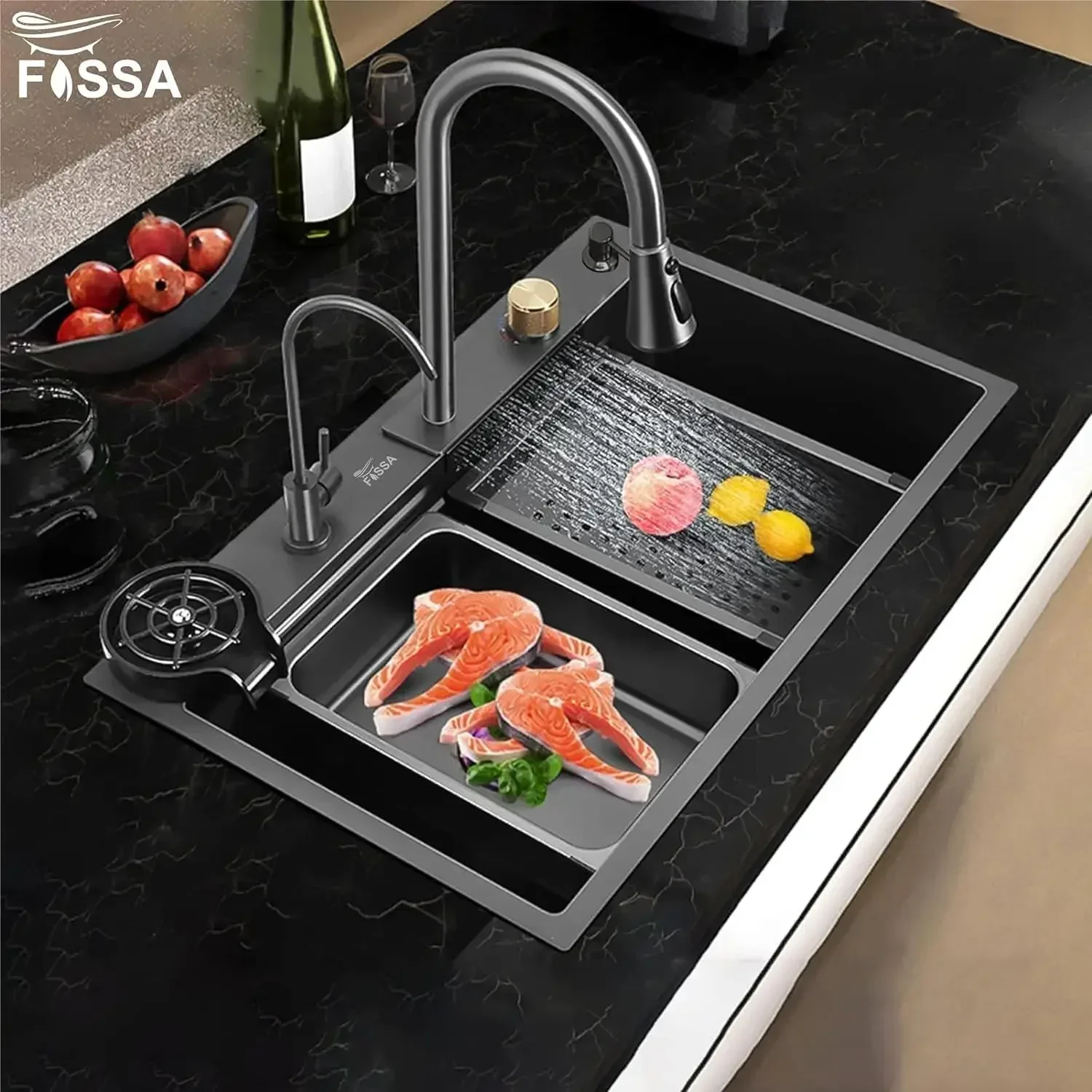 Smart Waterfall (27 x18 x 10) Inch Premium Stainless Steel Kitchen Sink Black - Image 7