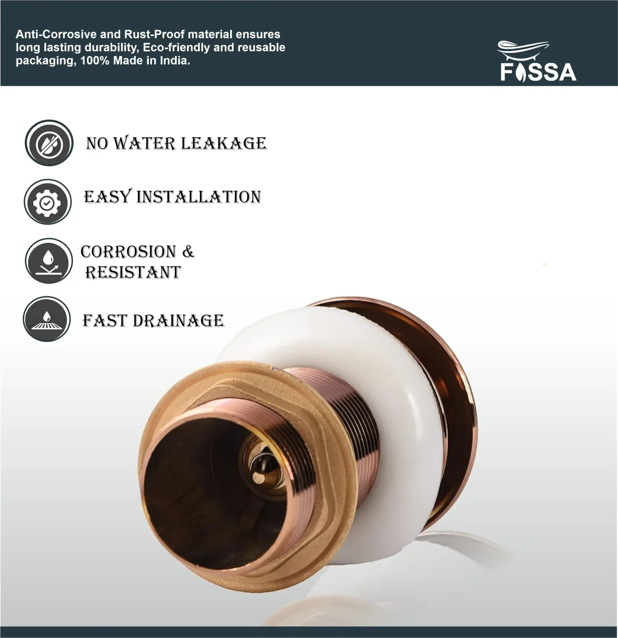 3 Inch Rose Gold Brass Pop Up Waste Coupling - Image 3