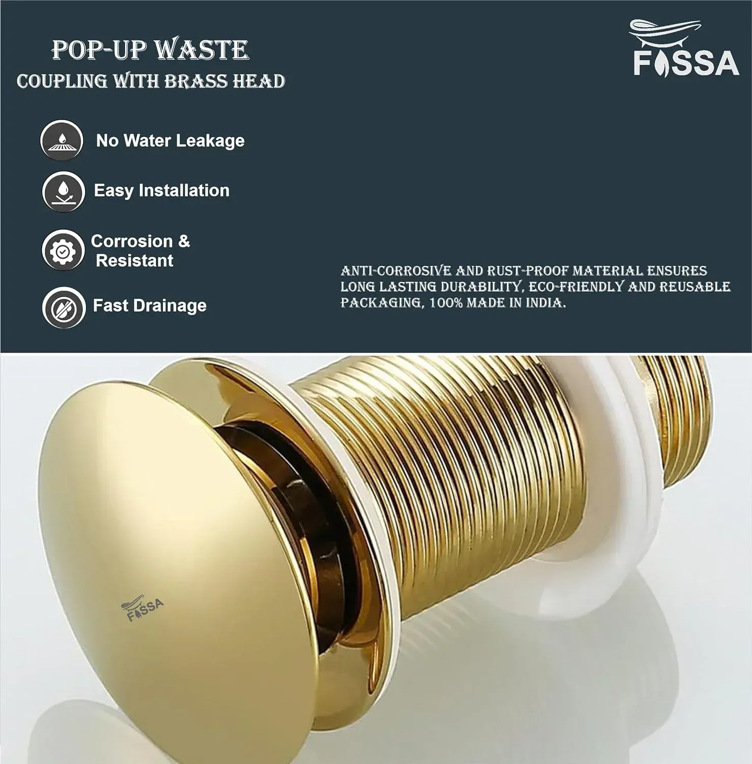 3 Inch Gold Brass Pop Up Waste Coupling - Image 4
