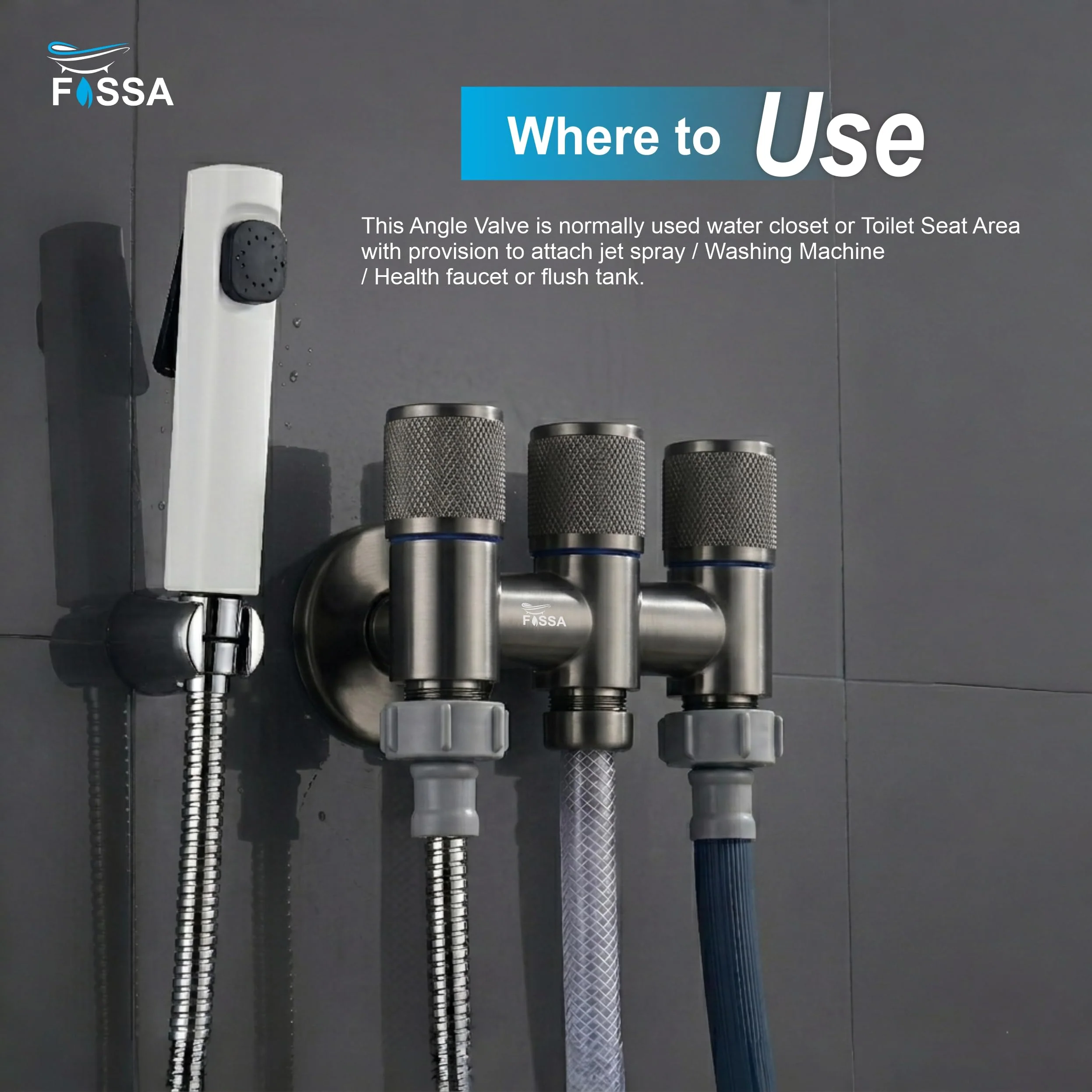 Curio 3 Way Grey  Laundry Faucet Stainless Steel Angle Valve Without Nozzle - Image 4
