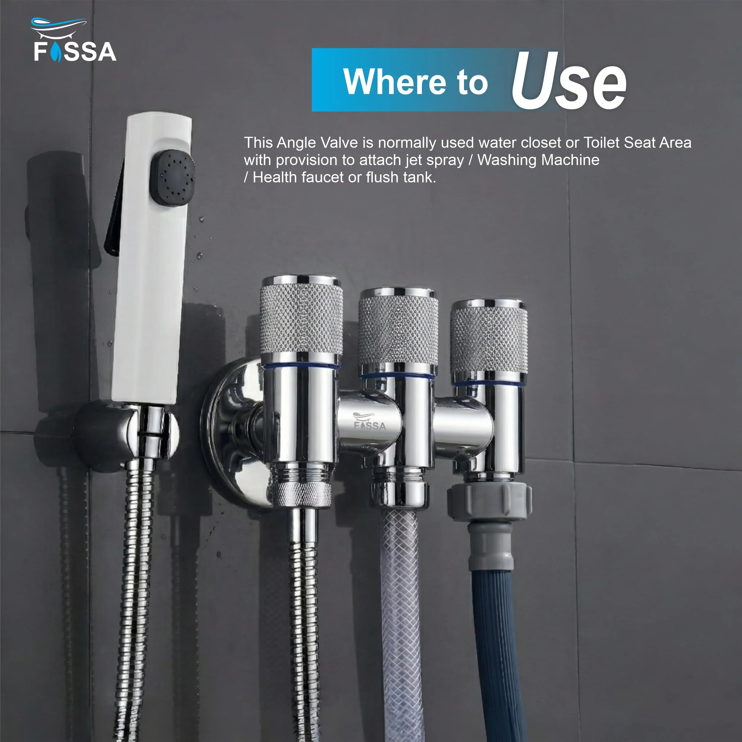Curio 3 Way Silver Laundry Faucet Silver Stainless Steel Angle Valve - Image 2