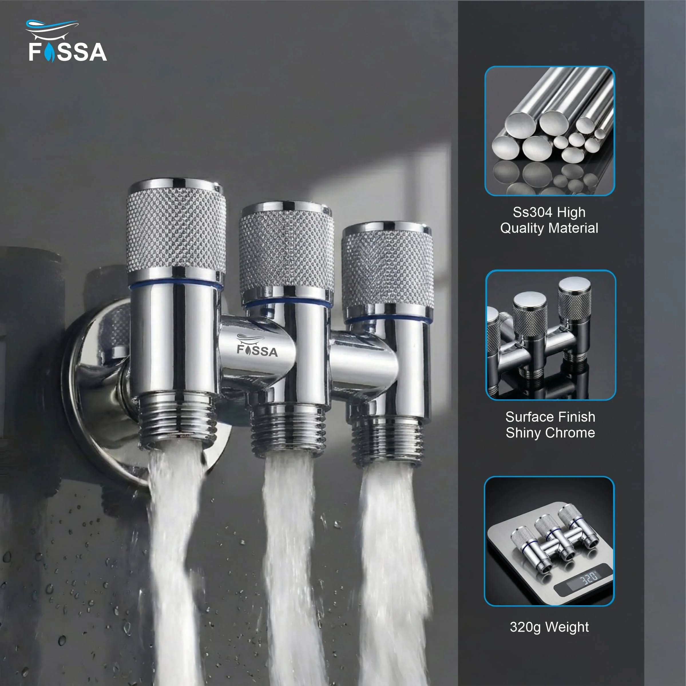 Curio 3 Way Silver Laundry Faucet Silver Stainless Steel Angle Valve - Image 4