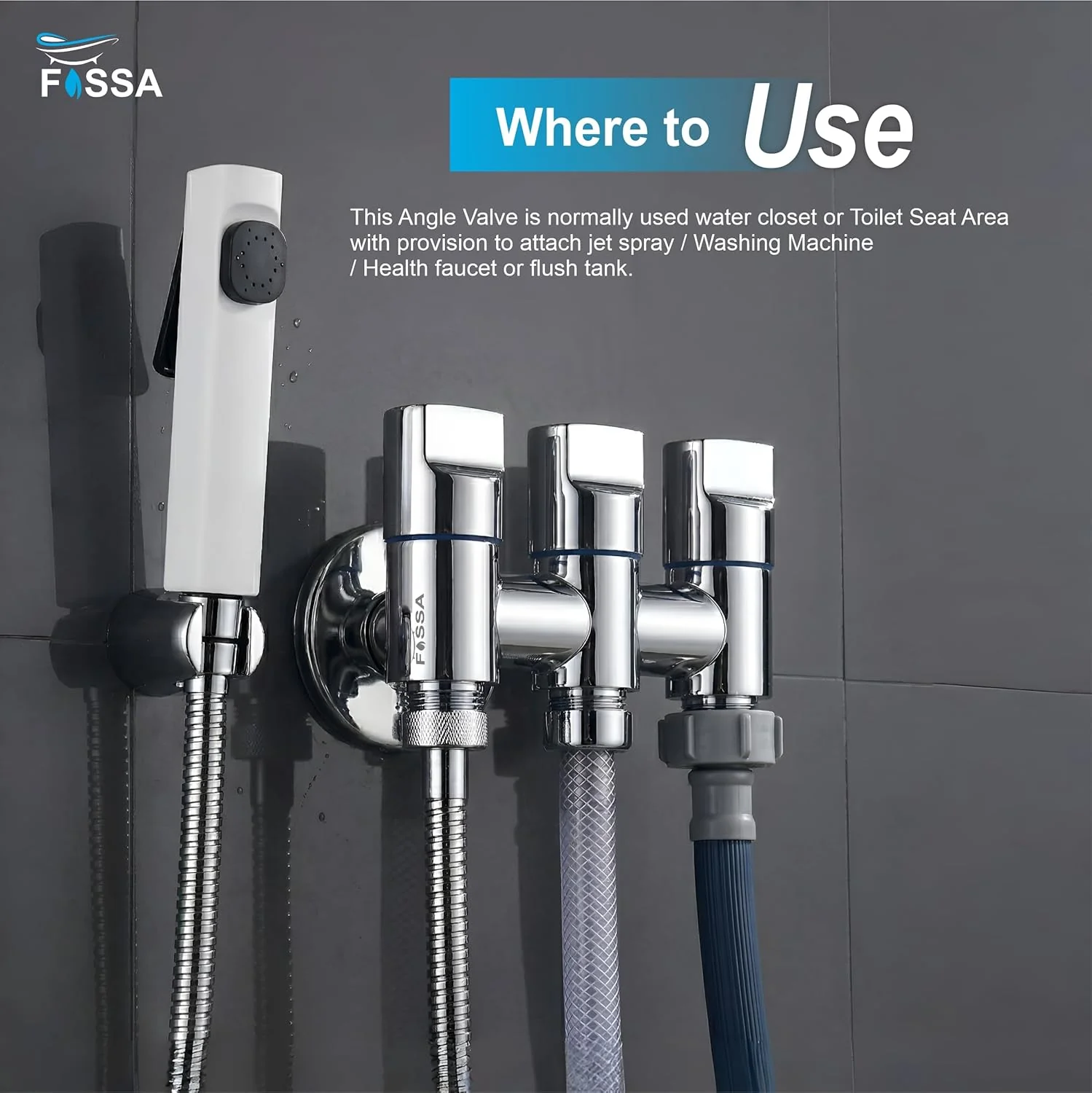 3 Way Laundry Faucet Silver Stainless Steel Angle Valve With Nozzle - Image 2