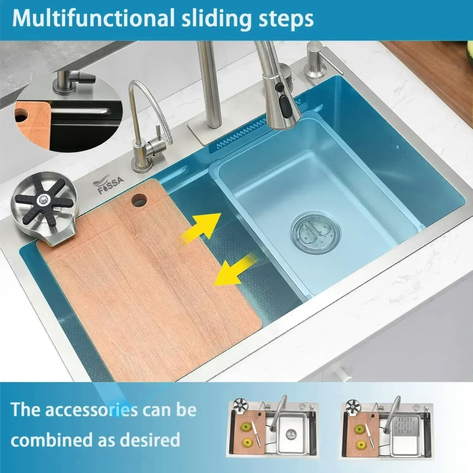 Smart Waterfall (30 x 18 x 10) Inch 304 Stainless Steel Smart Waterfall Kitchen Sink Silver - Image 5