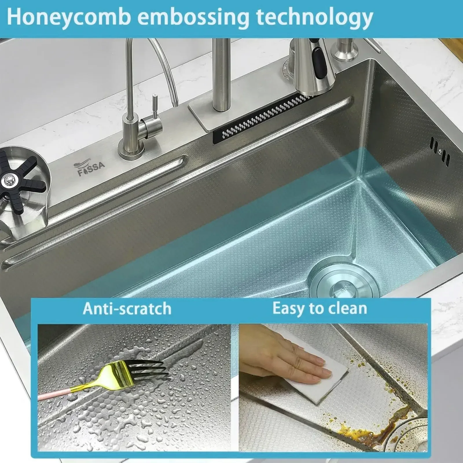 Smart Waterfall (30 x 18 x 10) Inch 304 Stainless Steel Smart Waterfall Kitchen Sink Silver - Image 6