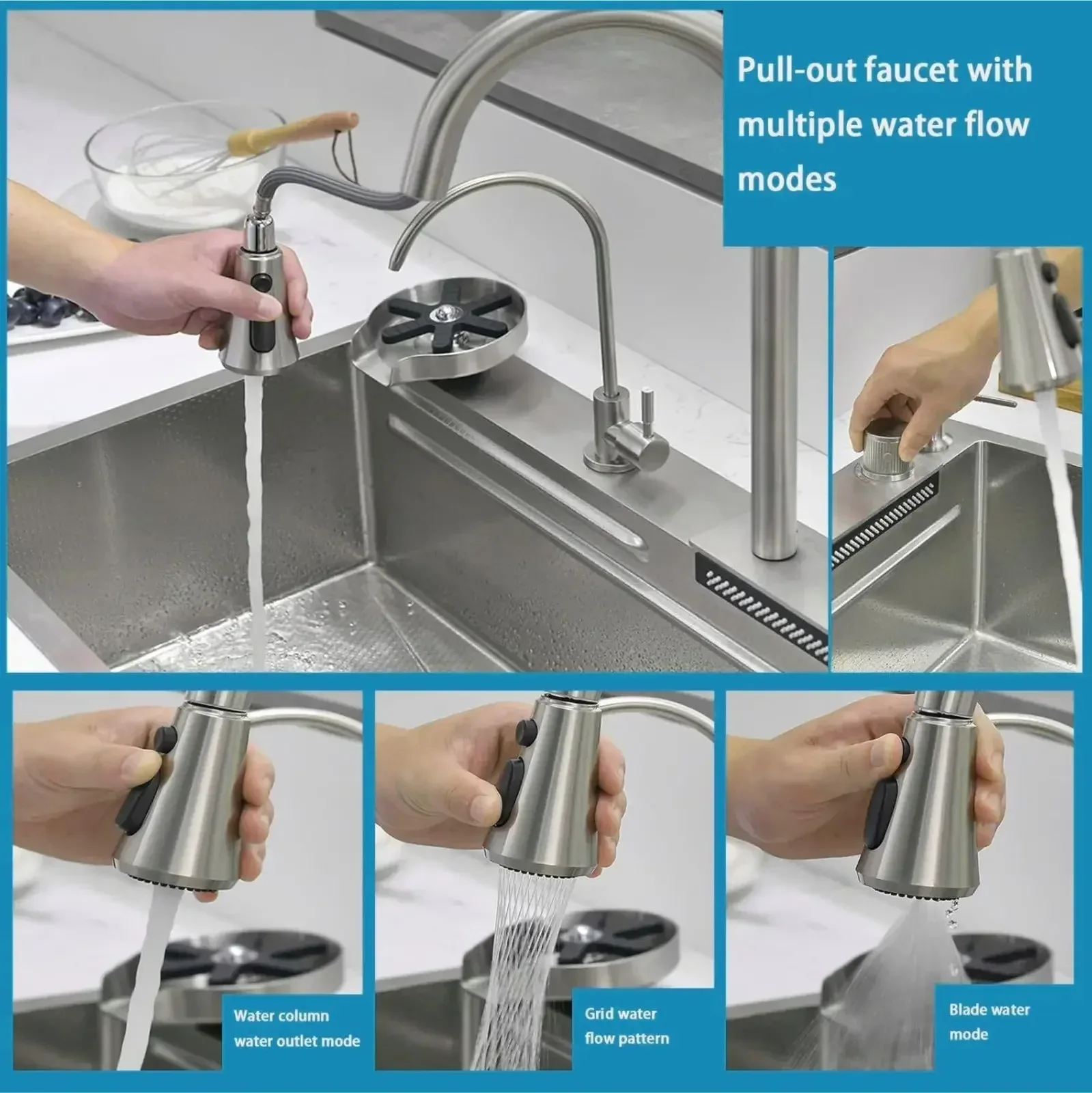 Smart Waterfall (30 x 18 x 10) Inch 304 Stainless Steel Smart Waterfall Kitchen Sink Silver - Image 7