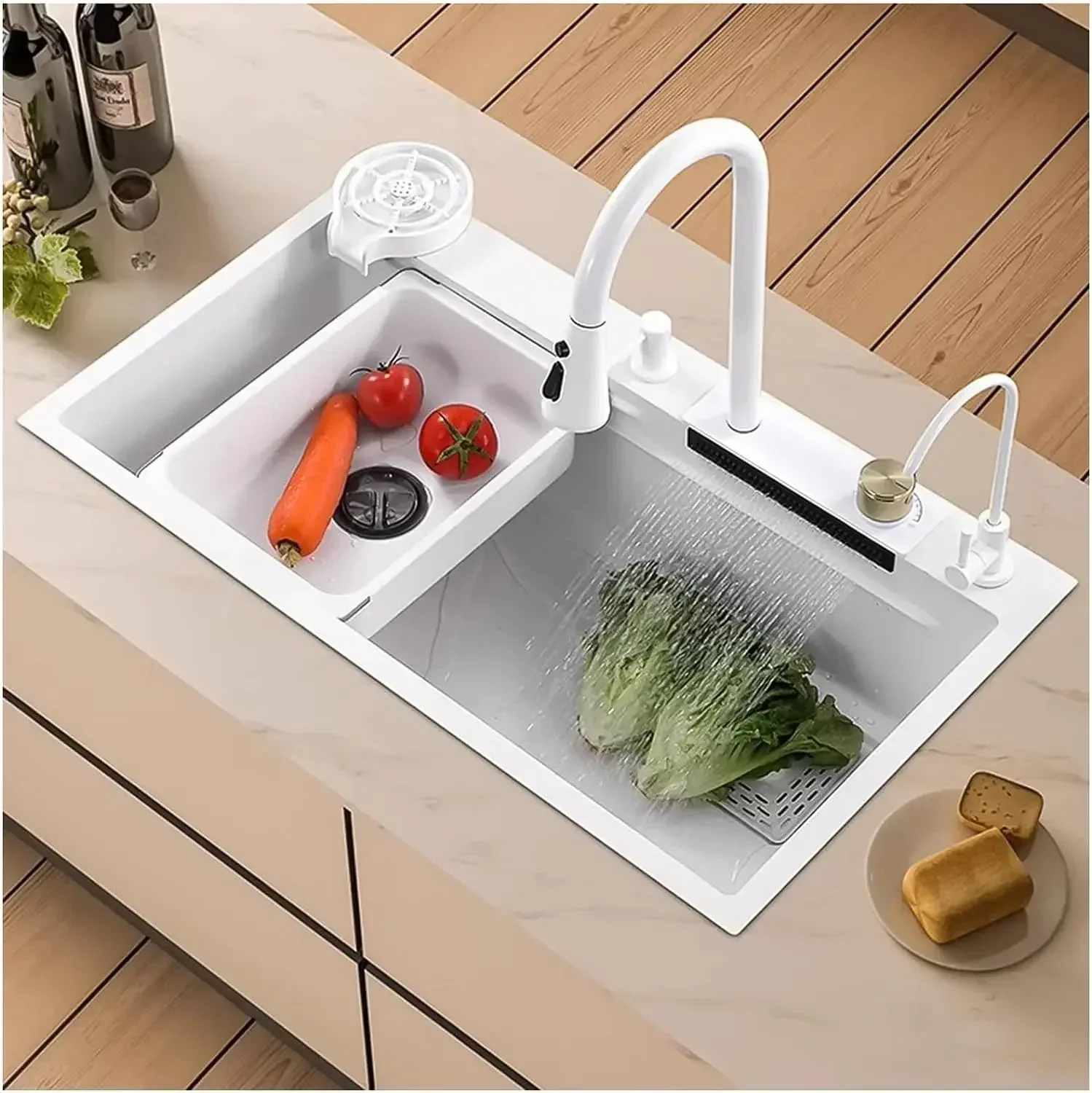 Smart Waterfall (30"x18"x10) Inch 304 Stainless Steel Kitchen Sink White
