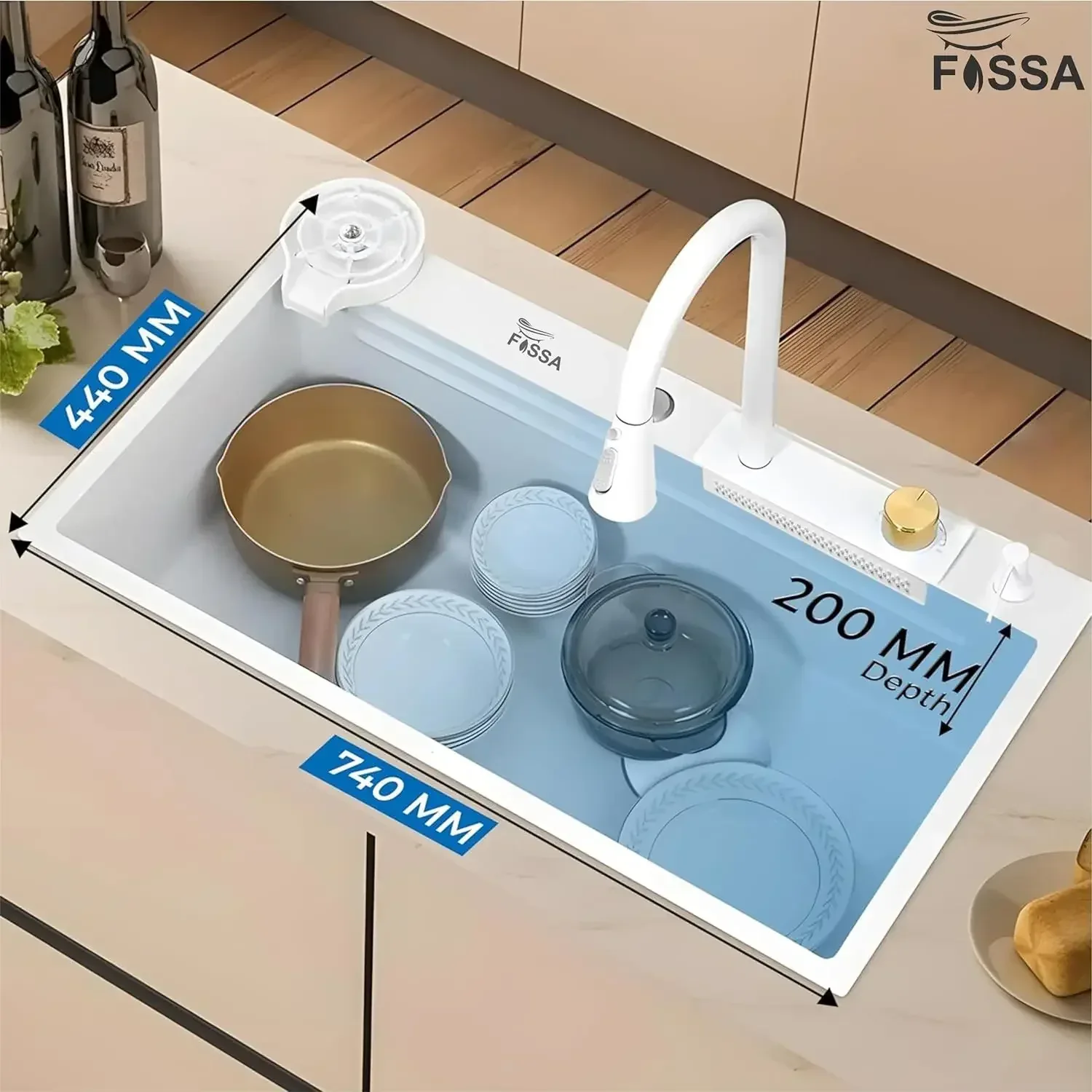 Smart Waterfall (30"x18"x10) Inch 304 Stainless Steel Kitchen Sink White - Image 2