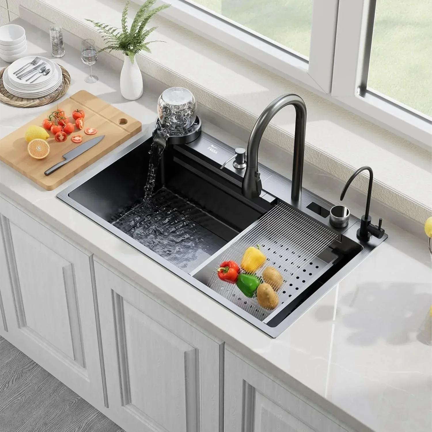 (30 x 18 x 10) Inch Black 304 Piano 2 keys Smart Kitchen Sink - Image 9