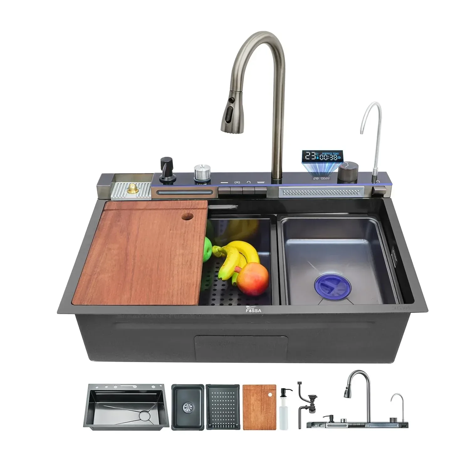 (30 x 18 x 10) Inch Premium Piano 5 Keys Smart Kitchen Sink Black