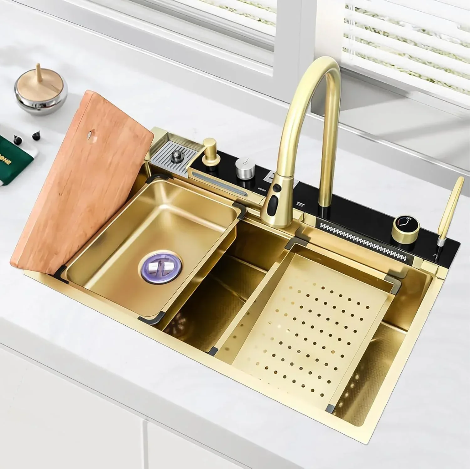 (30 x 18 x 9) Inch Gold  304 Piano 5 keys Smart Kitchen Sink