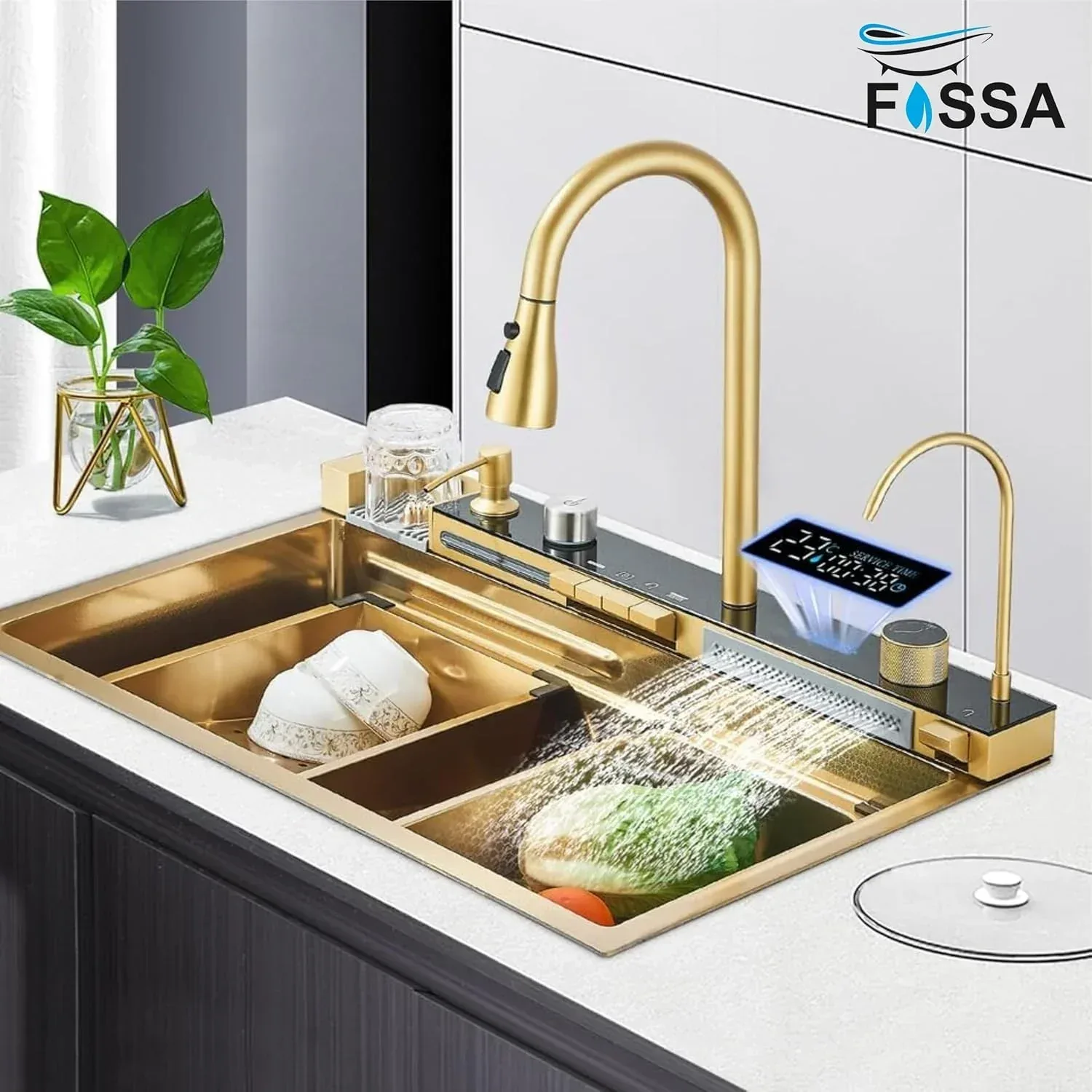 (30 x 18 x 9) Inch Gold  304 Piano 5 keys Smart Kitchen Sink - Image 4