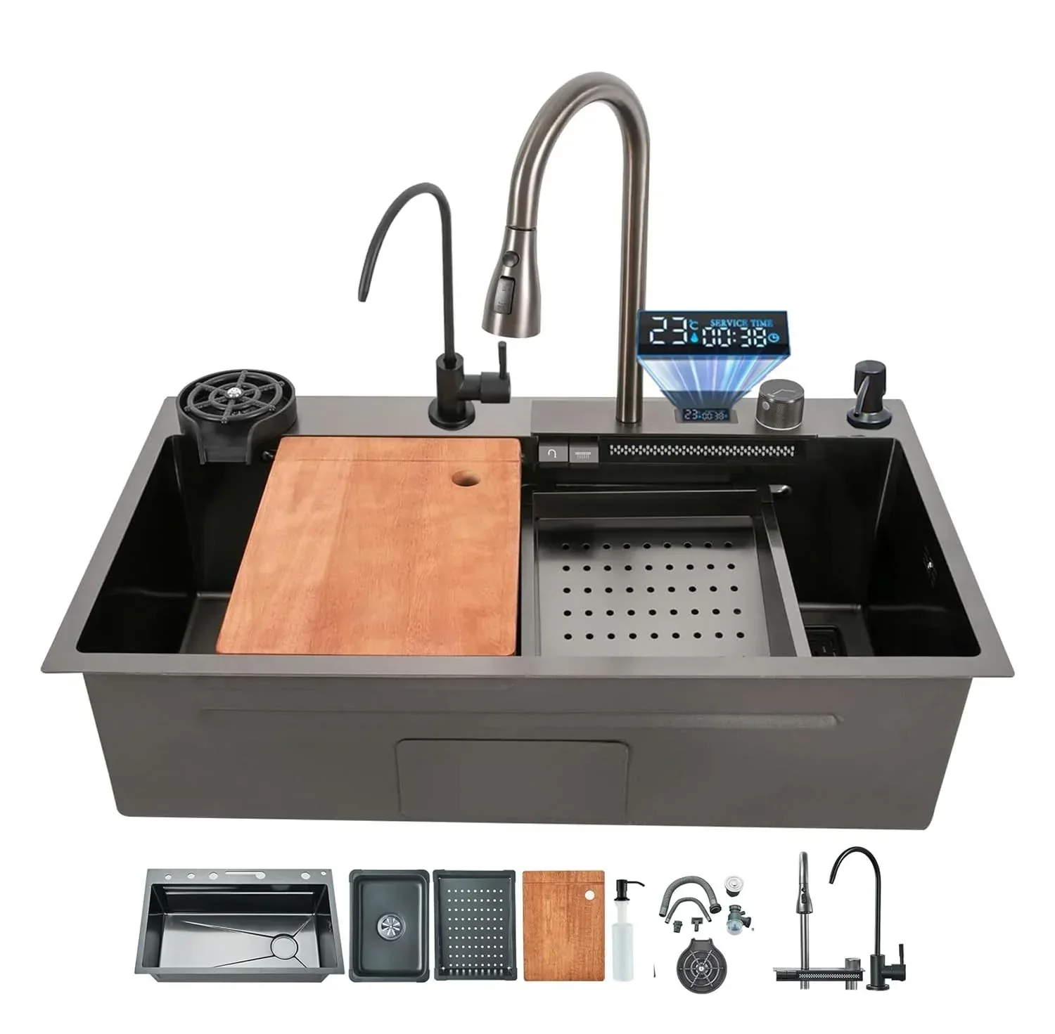 (30 x 18 x 10) Inch Black Premium Piano 2 keys Smart Kitchen Sink
