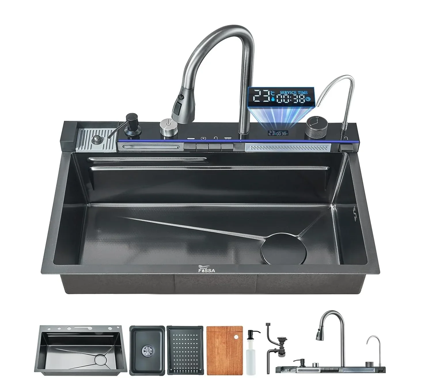 (30 x 18 x 10) Inch Premium Piano 5 Keys Smart Kitchen Sink Black - Image 3
