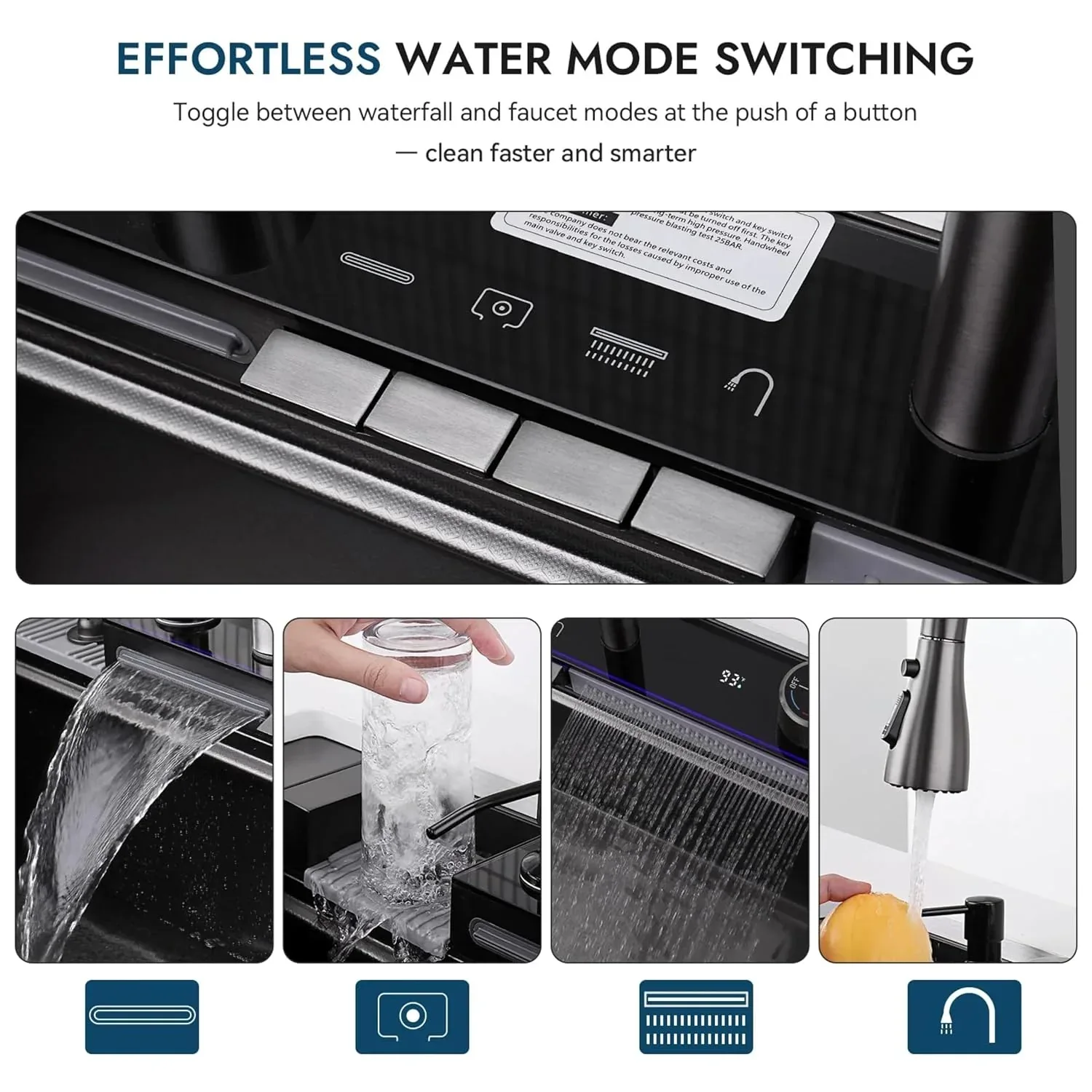 (30 x 18 x 10) Inch Premium Piano 5 Keys Smart Kitchen Sink Black - Image 5