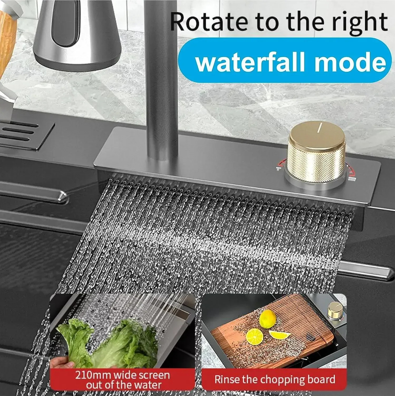 Smart Waterfall (30 x18 x 10) Inch Premium Stainless Steel Kitchen Sink Black - Image 3