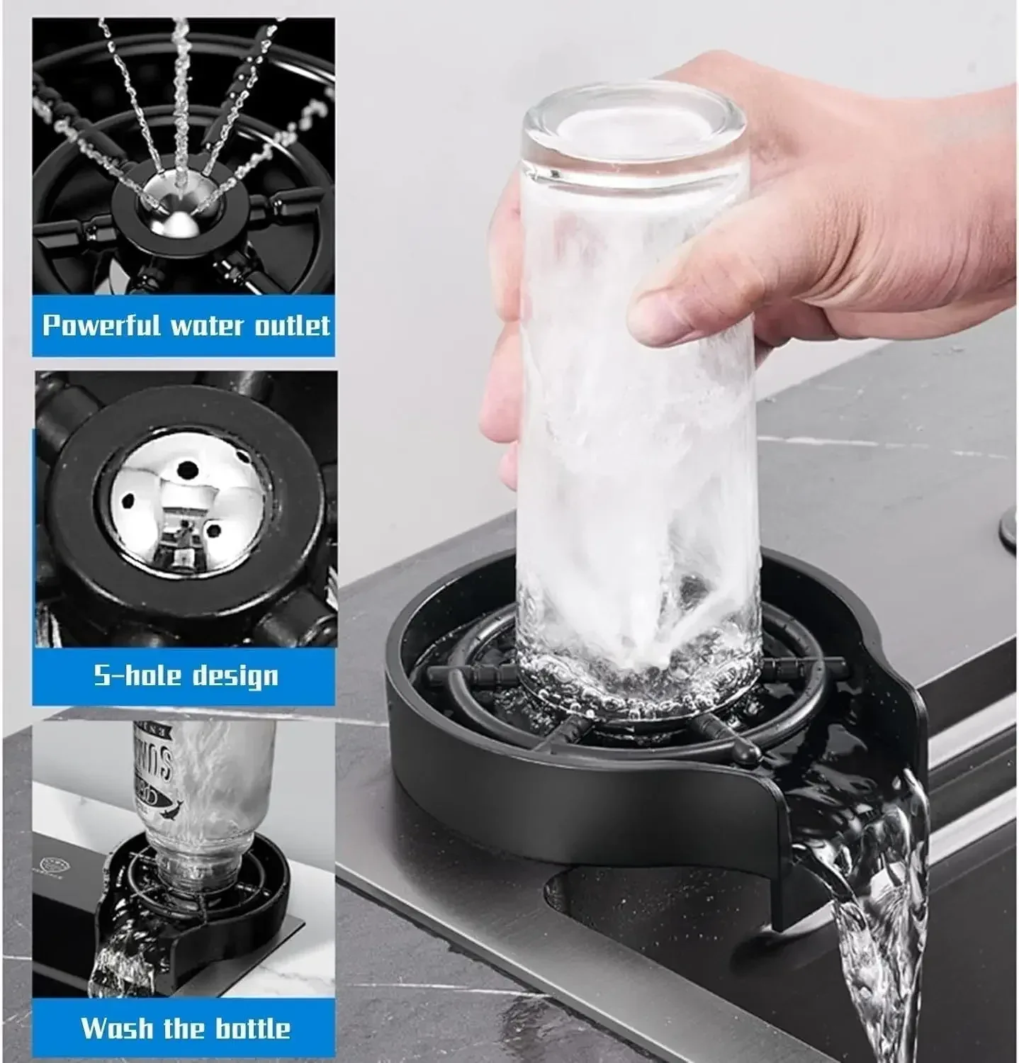 Smart Waterfall (30 x18 x 10) Inch Premium Stainless Steel Kitchen Sink Black - Image 4