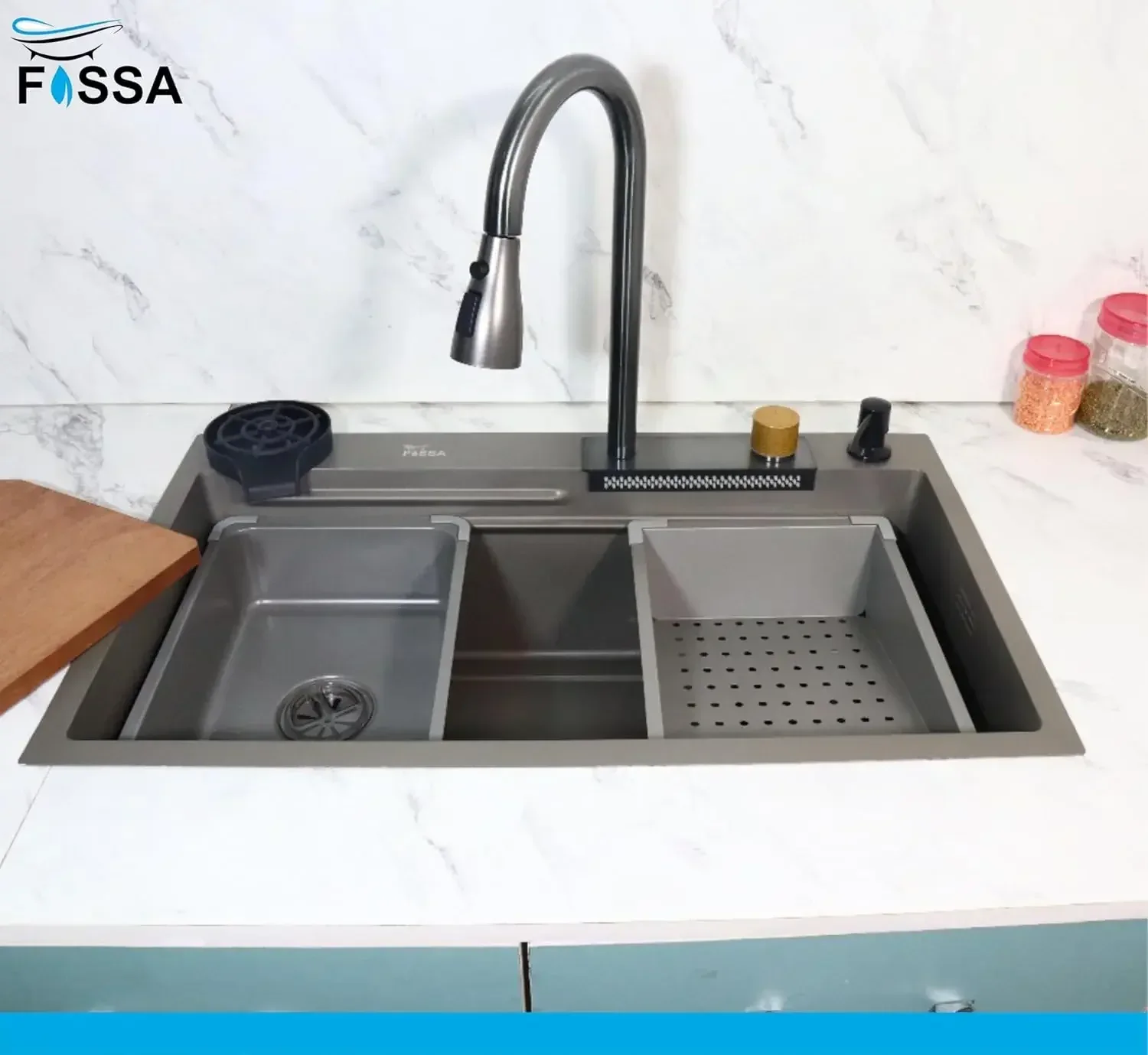 Smart Waterfall (30 x18 x 9) Inch Premium Stainless Steel Kitchen Sink Grey - Image 7
