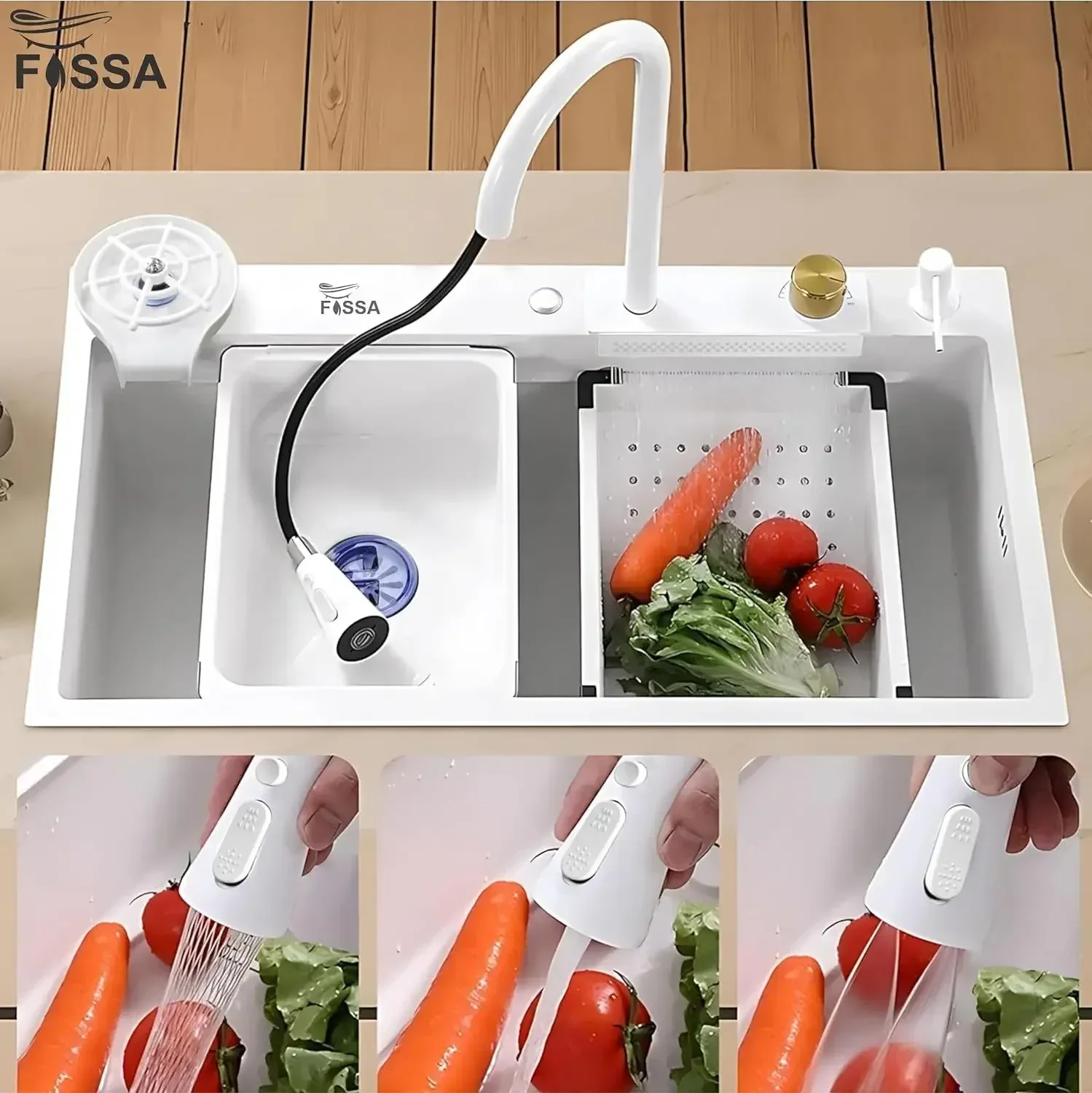 Smart Waterfall (30 x 18 x 10 ) Inch Premium Stainless Steel Kitchen Sink White - Image 3