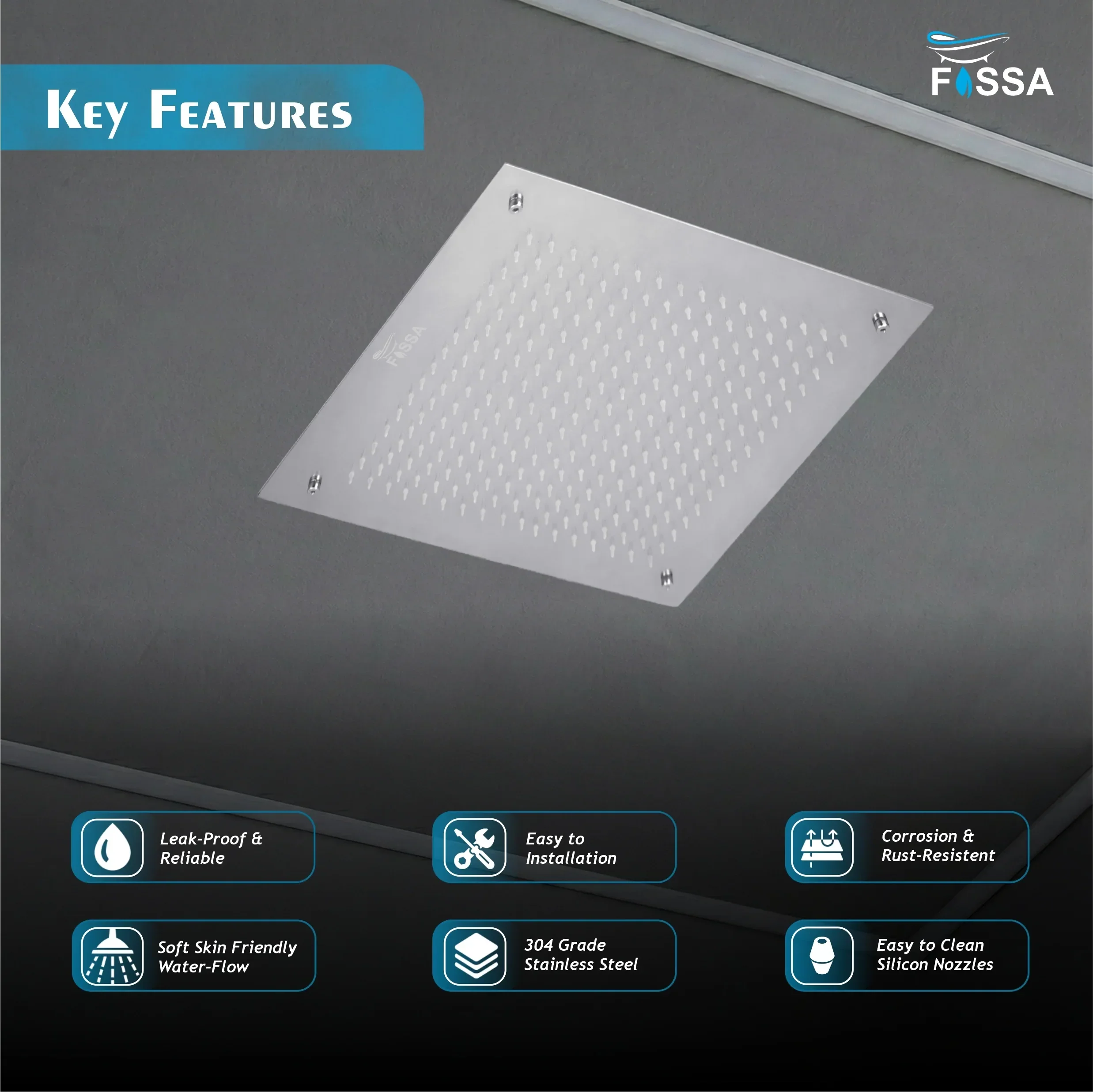 304 Stainless Steel Ceiling Overhead Shower (20x20 Inch) - Image 3