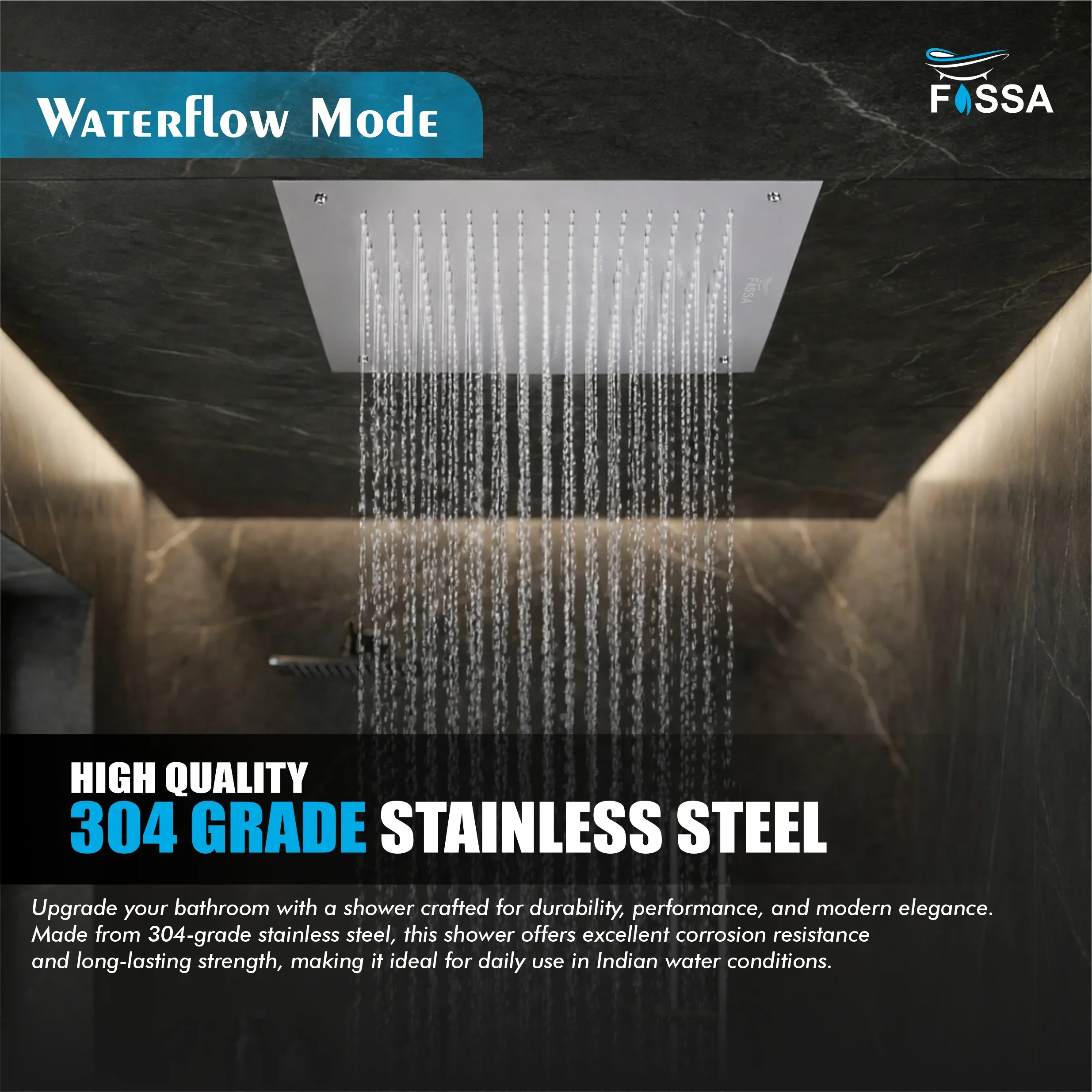 304 Stainless Steel Ceiling Overhead Shower (24x24 Inch) - Image 5