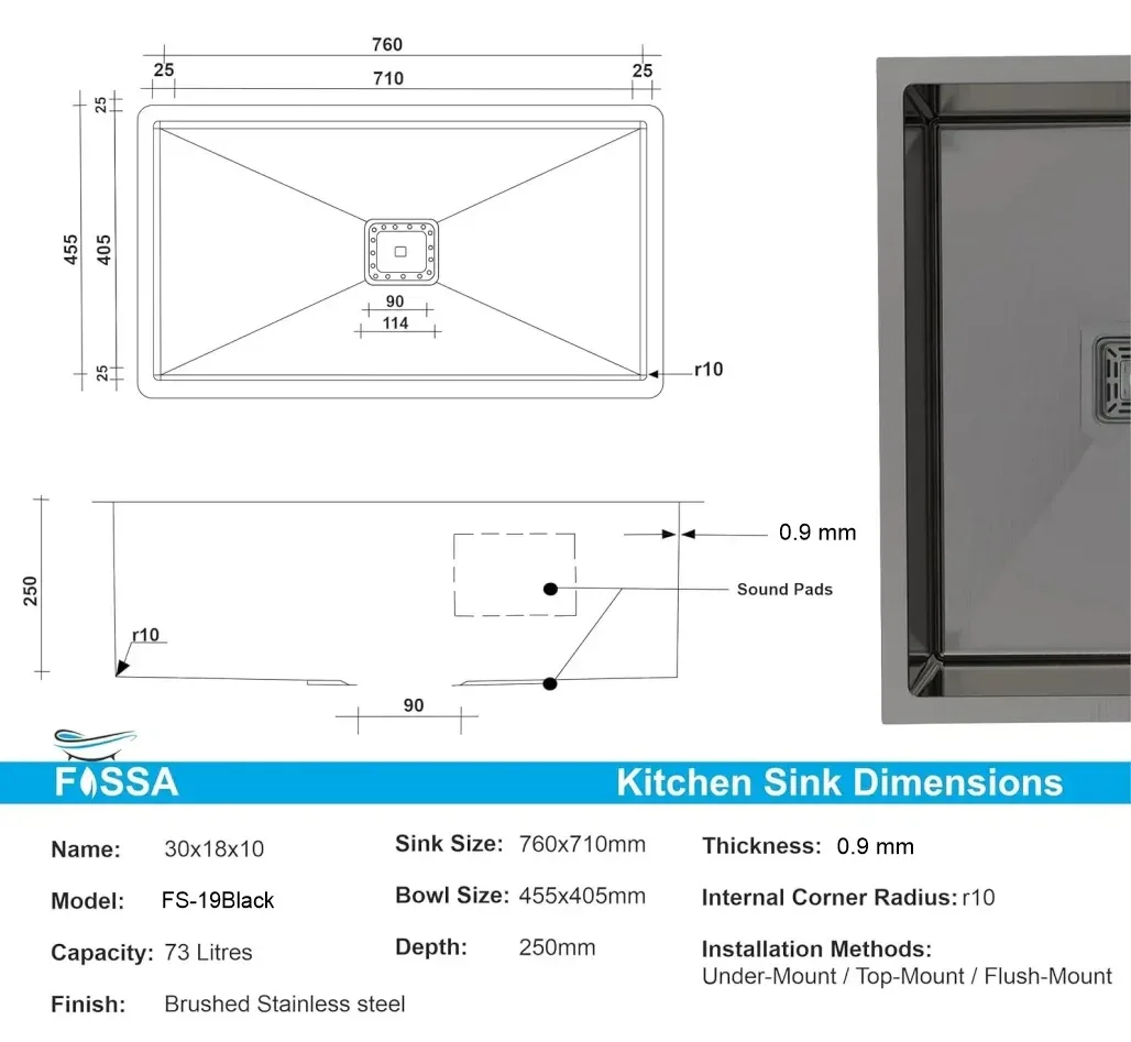 Premium Handmade (30 x 18 x 10) Inch Stainless Steel Single Bowl Black Kitchen Sink - Image 2
