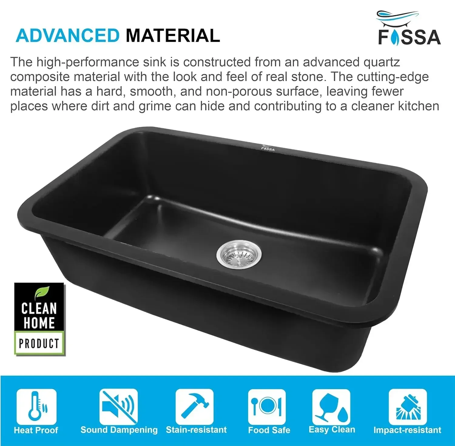 Quartz Kitchen Sink Single Bowl Black (31×19x9 Inches) – 10-Year Warranty - Image 3