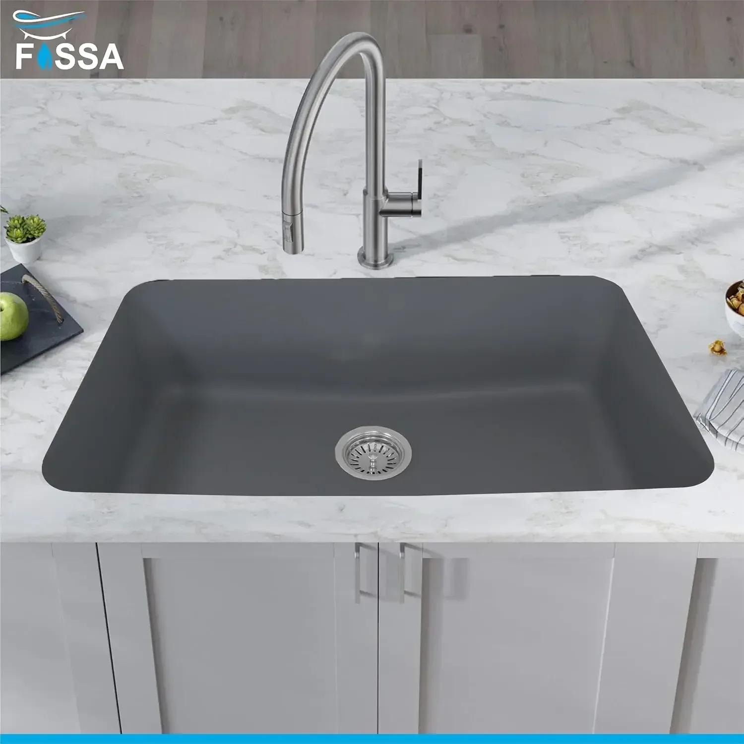 Quartz Kitchen Sink Single Bowl Grey (31x19x9 Inches) – 10-Year Warranty - Image 5
