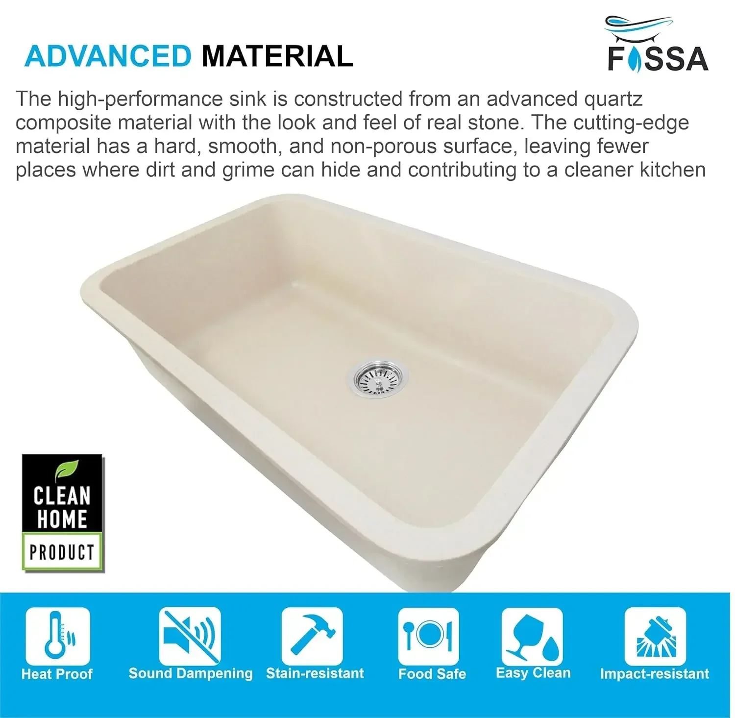 Quartz Kitchen Sink Single Bowl Peach Ivory (31×19x9 Inches) – 10-Year Warranty - Image 3