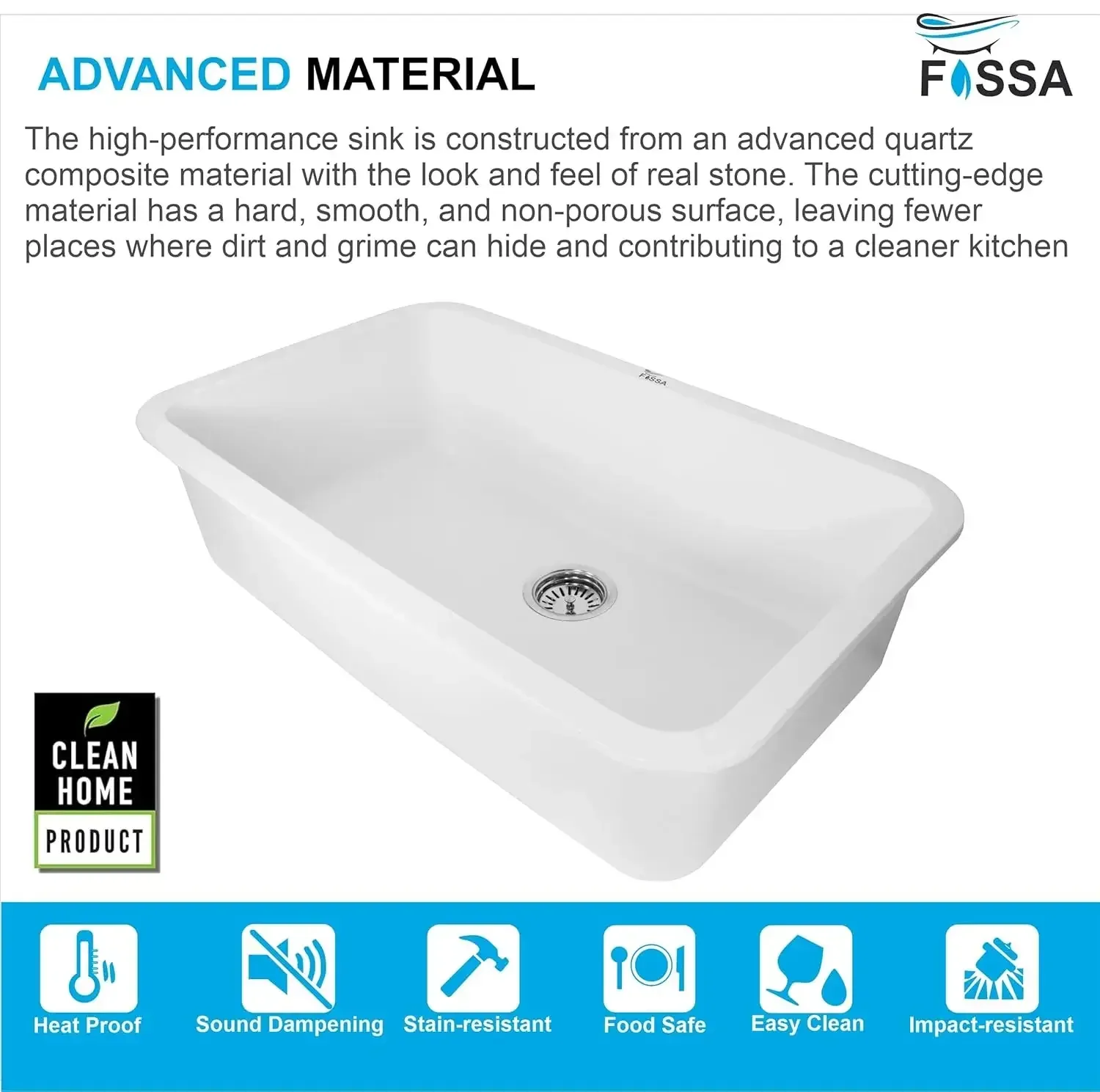 Quartz Kitchen Sink Single Bowl White (31x19x9 Inches) – 10-Year Warranty - Image 4