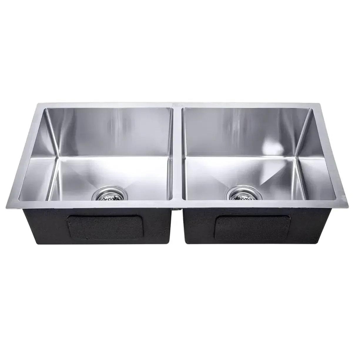 Premium Handmade (32x 18x 10) Inch Double Bowl Silver Round Stainless Steel Kitchen Sink - Image 4