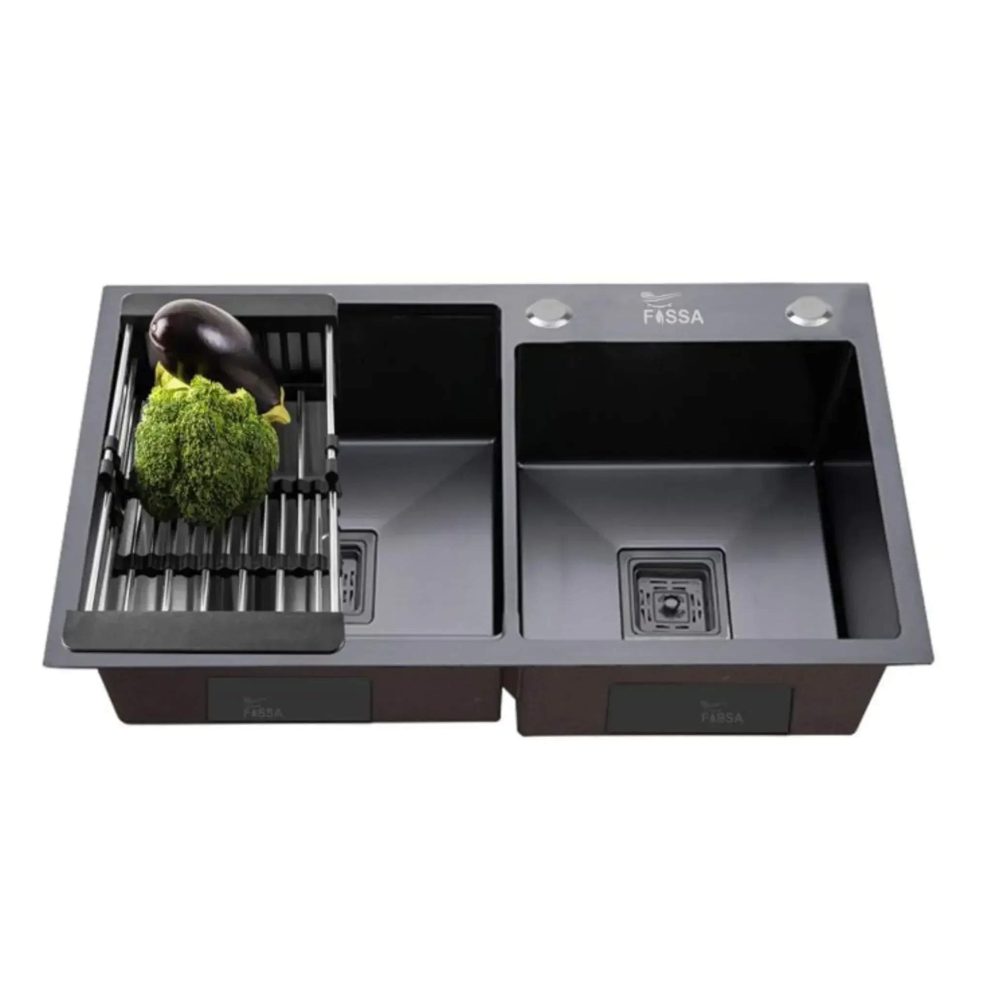 304 Handmade (32x18x10) Inch Stainless Steel Double Bowl Black Kitchen Sink With Tap Hole