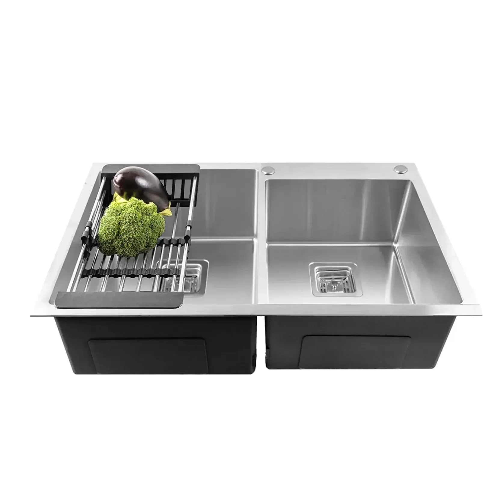 304 Handmade (32x18x10) Inch Stainless Steel Double Bowl Silver Kitchen Sink With Tap Hole