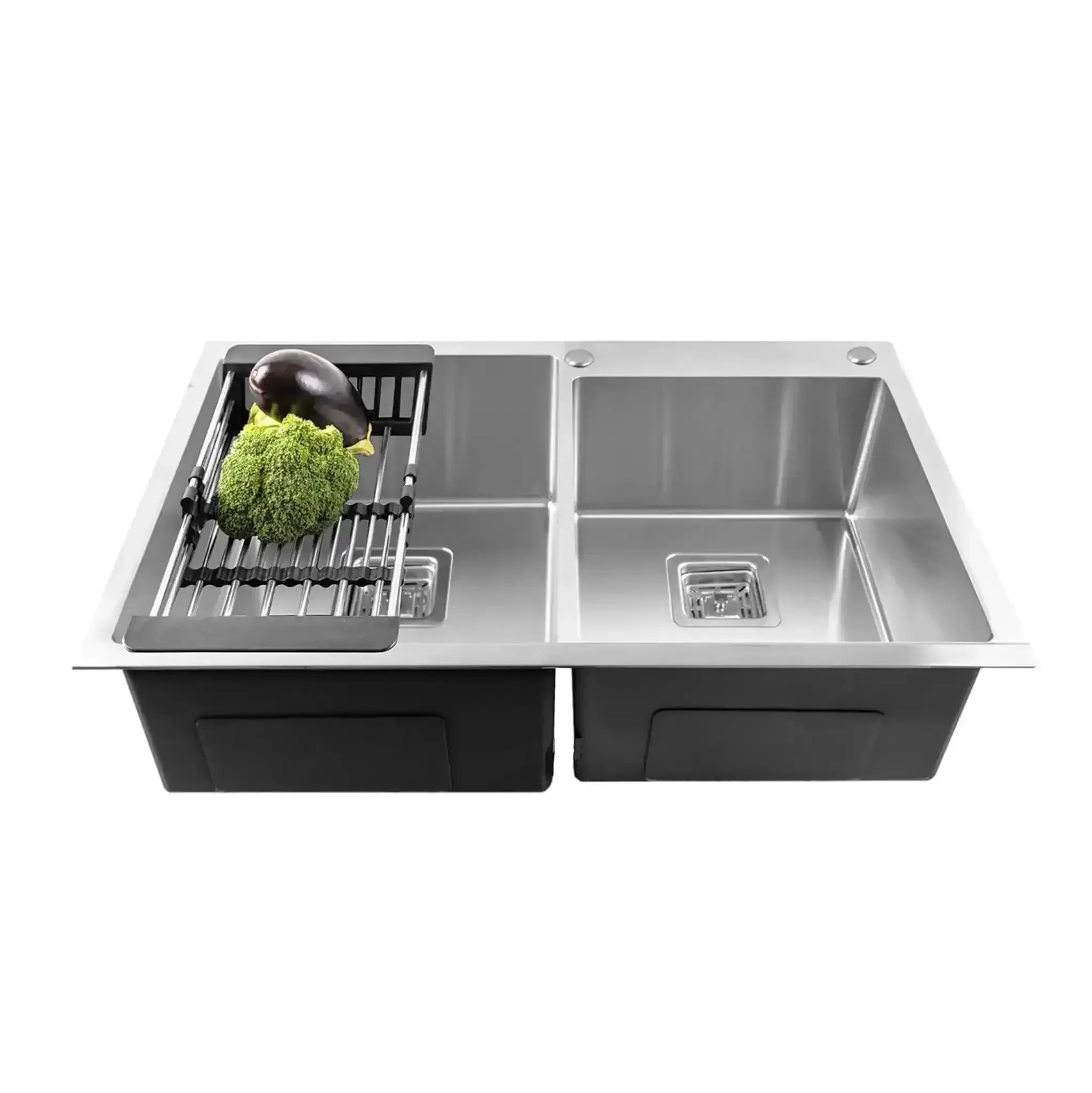Premium Handmade (32"x18"x10) Inch Stainless Steel Double Bowl Silver Kitchen Sink With Tap Hole