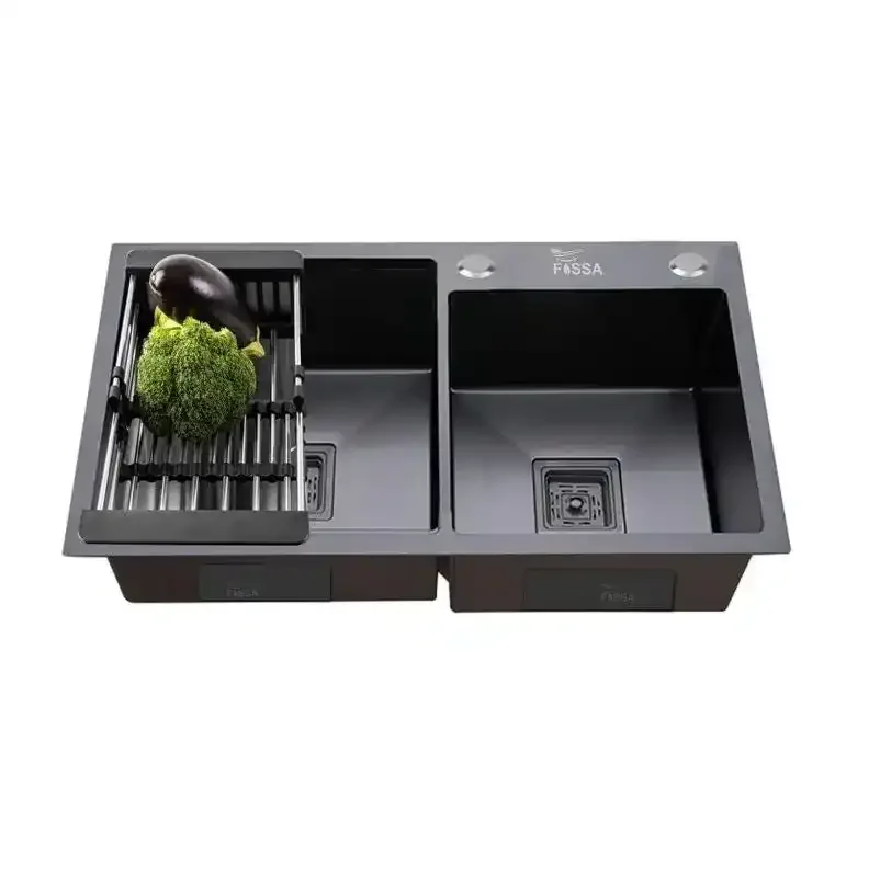 Premium Handmade (32"x18"x10) Inch Stainless Steel Double Bowl Black  Kitchen Sink With Tap Hole